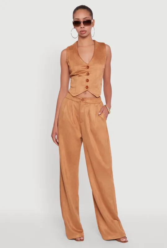Faux Suede High Waist Pleated Dress Pants sold by Rainbow