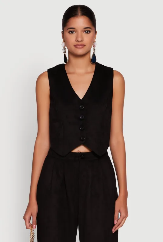 Faux Suede Button Front Vest sold by Rainbow