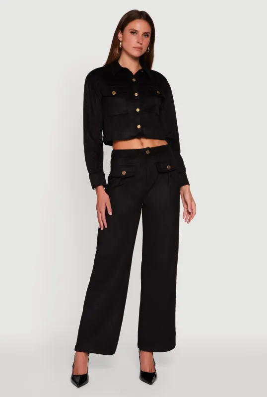 Faux Suede Pocket Detail Pants sold by Rainbow