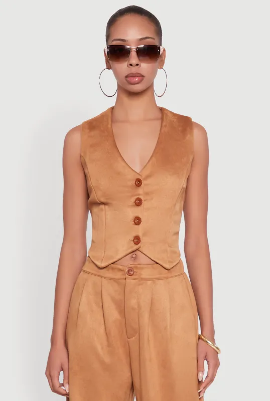 Faux Suede Button Front Vest sold by Rainbow