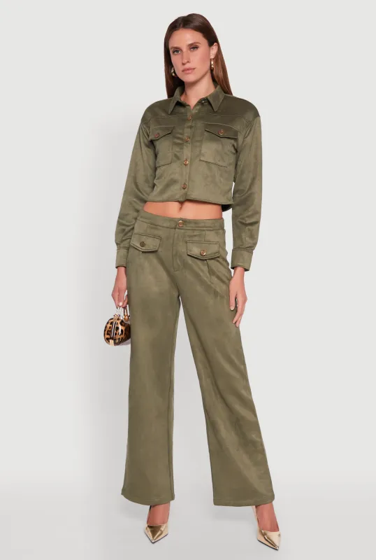 Faux Suede Pocket Detail Pants sold by Rainbow
