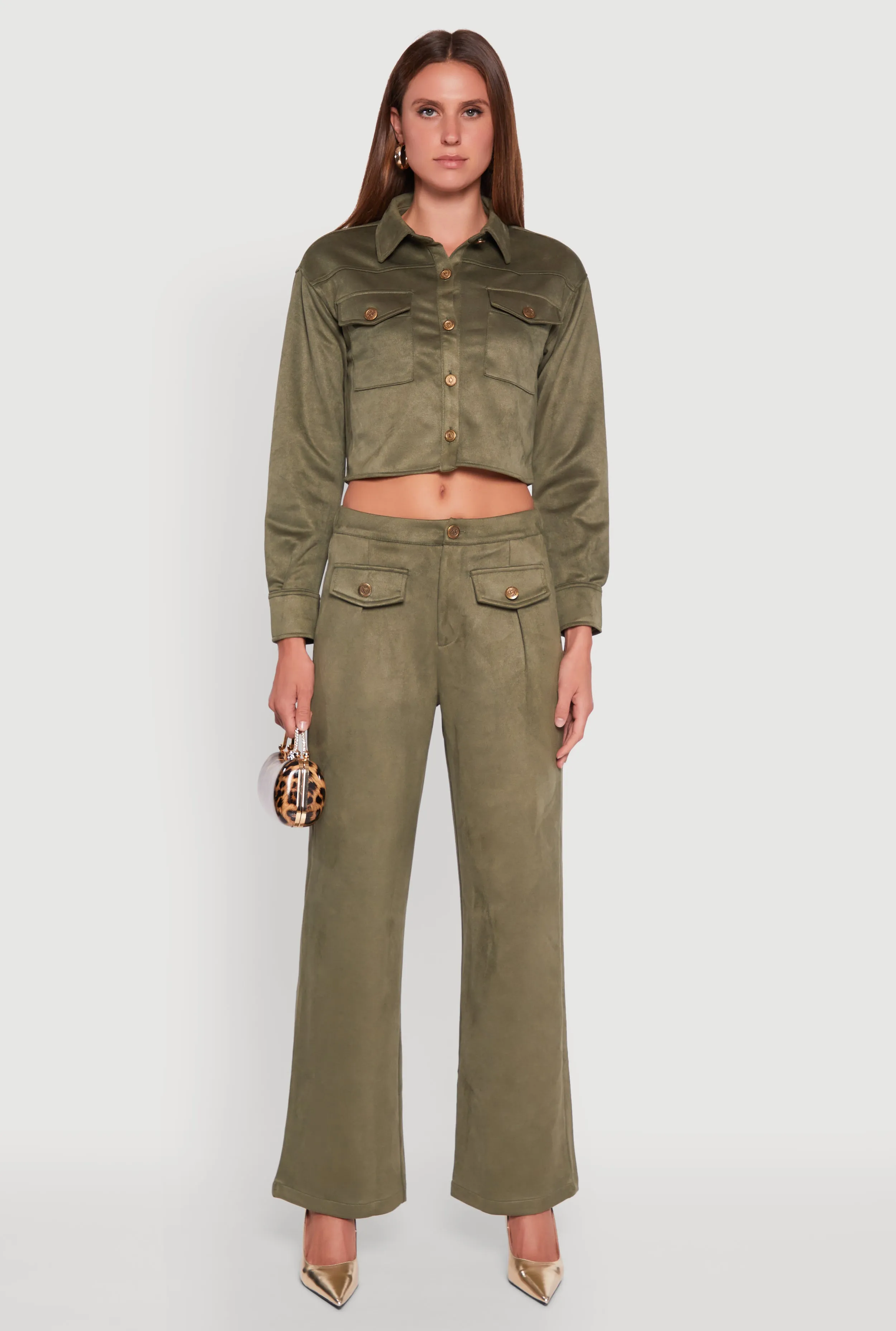 Faux Suede Button Front Cropped Shirt sold by Rainbow product image thumbnail 3