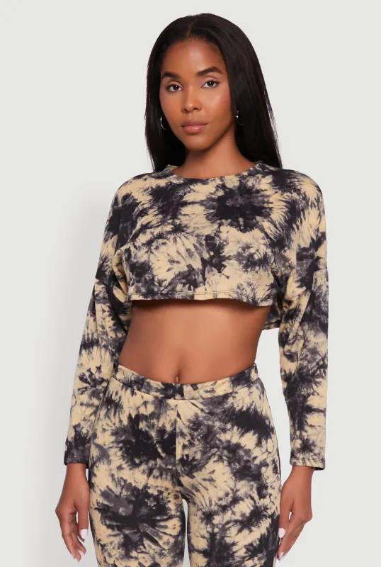 Long Sleeve Tie Dye Cropped Sweatshirt sold by Rainbow