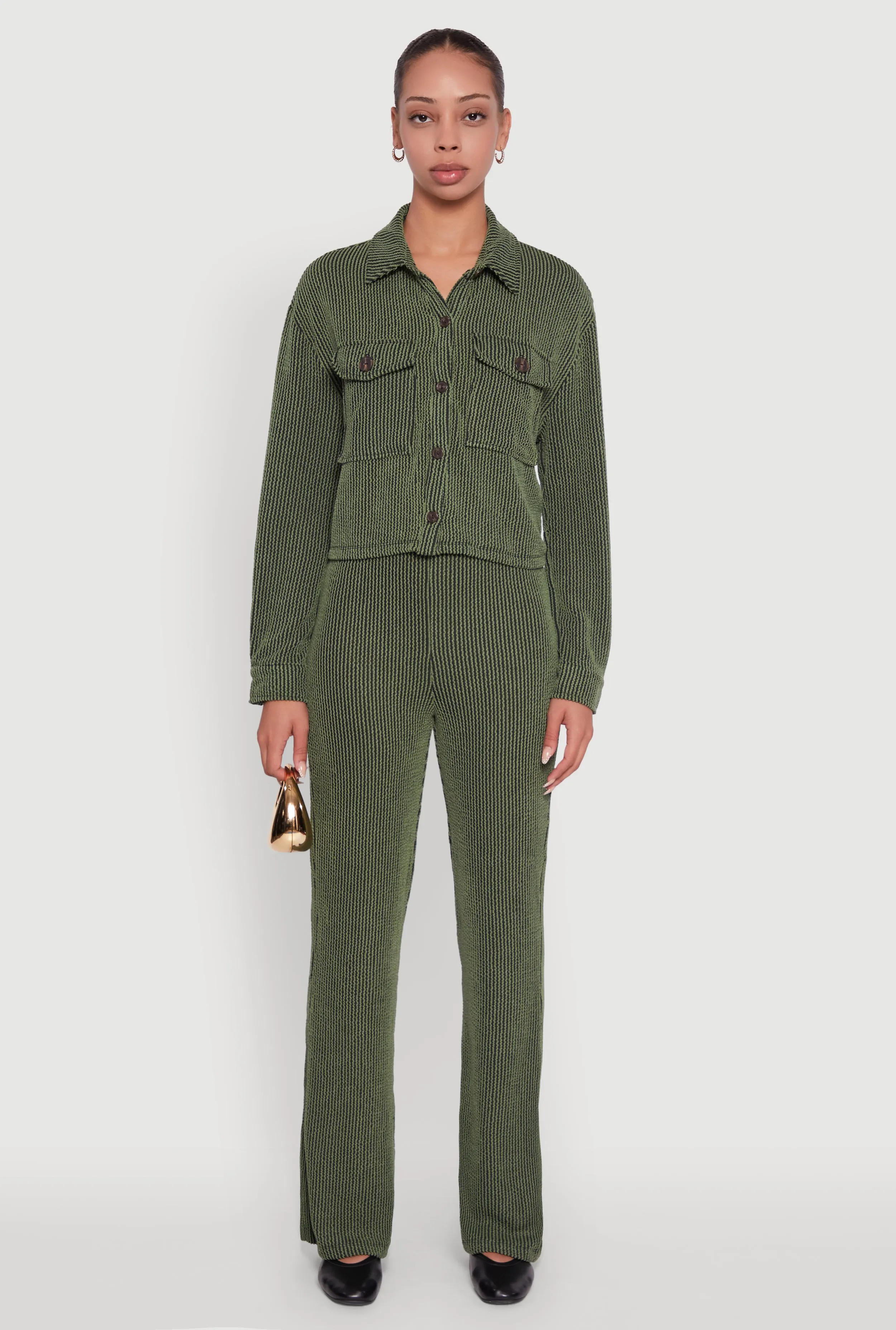 Shadow Stripe Rib Knit Pull On Flare Pants sold by Rainbow product image thumbnail 2