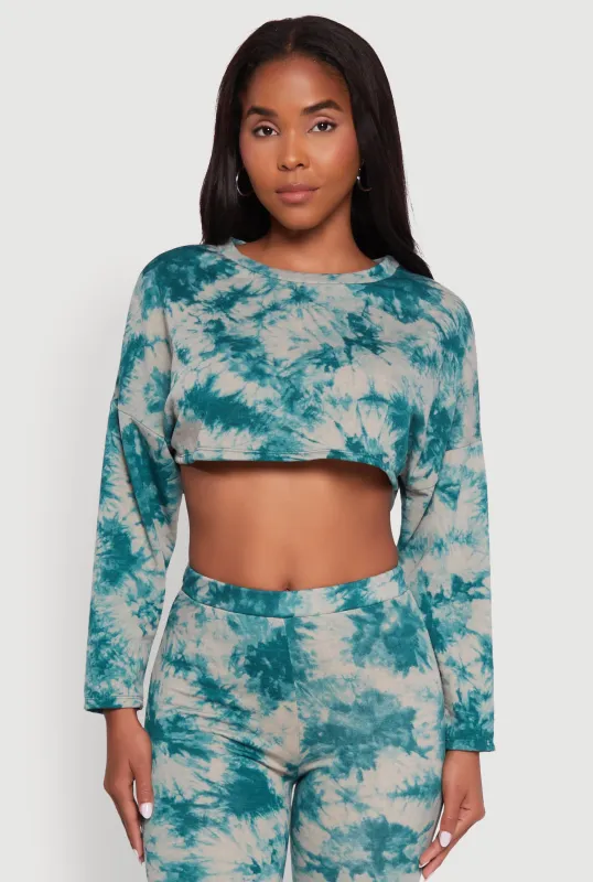 Long Sleeve Tie Dye Cropped Sweatshirt sold by Rainbow