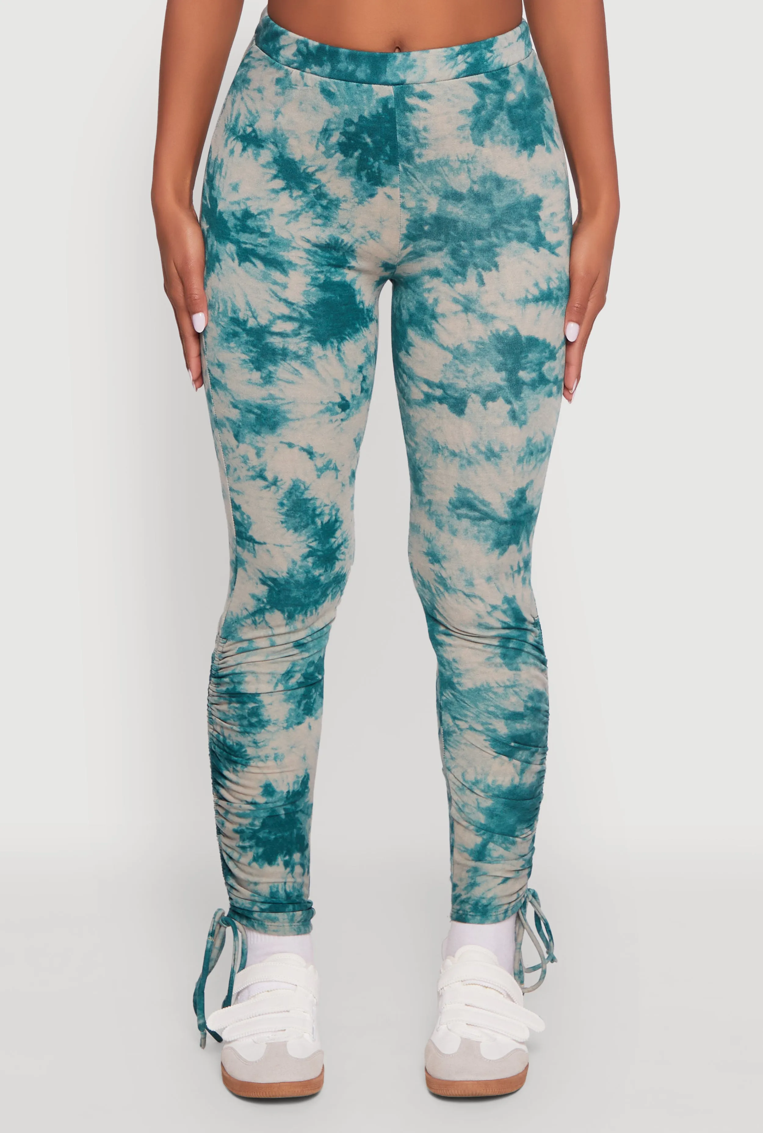 High Waisted Tie Dye Fleece Leggings with Drawstring Hem sold by Rainbow product image thumbnail 3