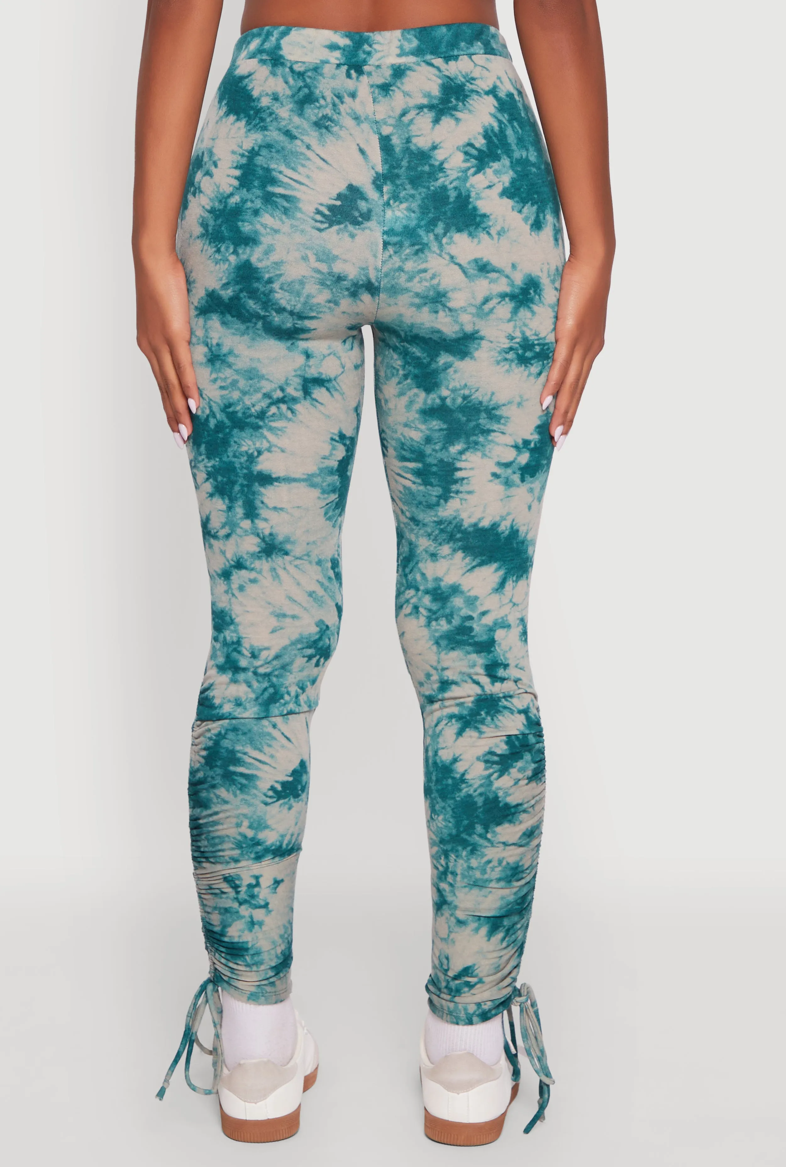 High Waisted Tie Dye Fleece Leggings with Drawstring Hem sold by Rainbow product image thumbnail 5