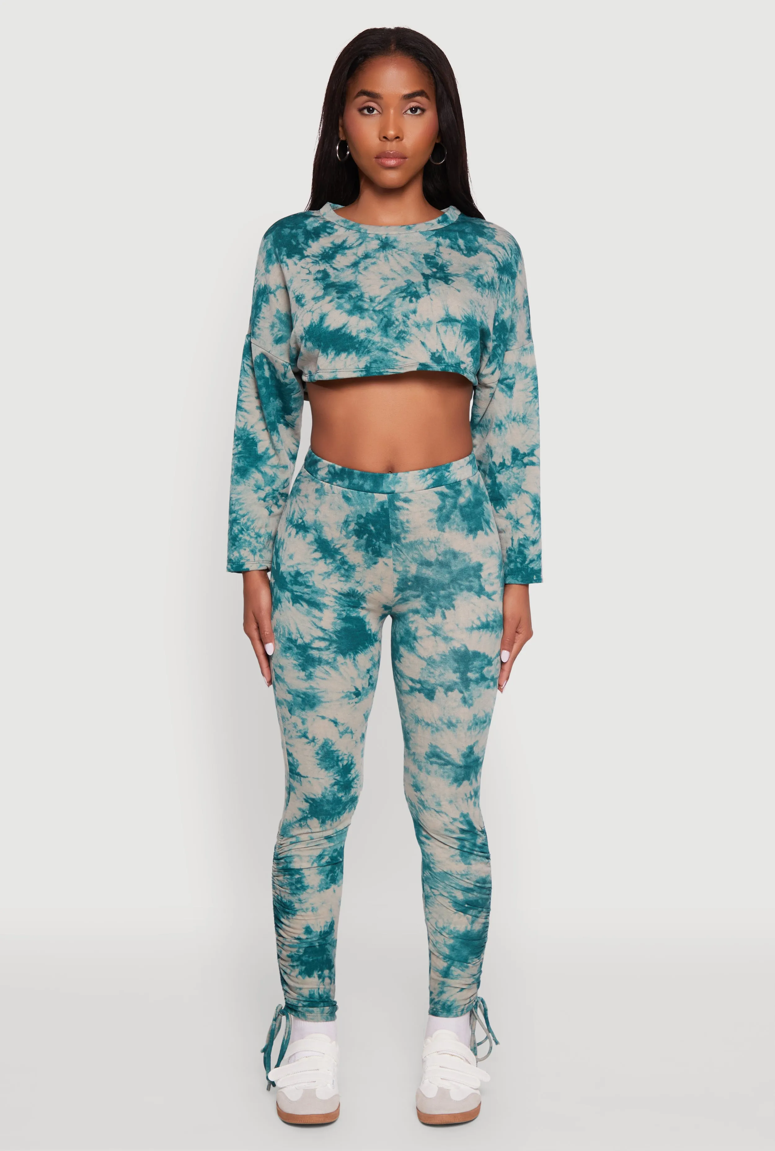 High Waisted Tie Dye Fleece Leggings with Drawstring Hem sold by Rainbow product image thumbnail 2