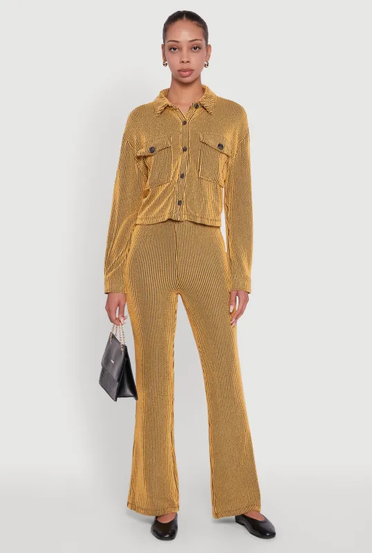 Shadow Stripe Rib Knit Pull On Flare Pants sold by Rainbow