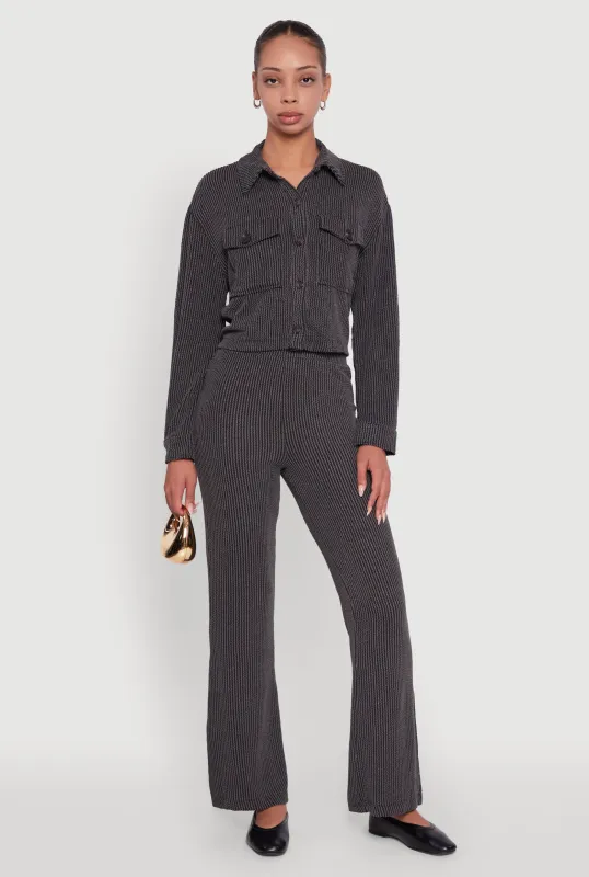 Shadow Stripe Rib Knit Pull On Flare Pants sold by Rainbow