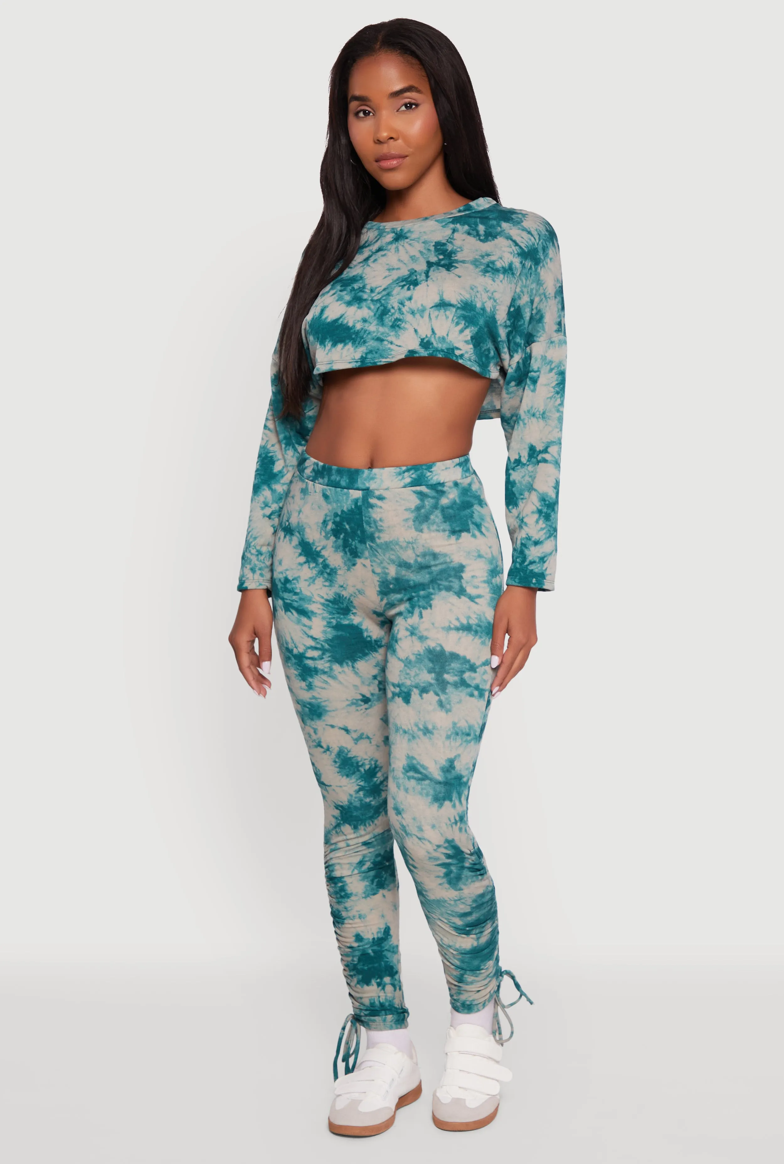 High Waisted Tie Dye Fleece Leggings with Drawstring Hem sold by Rainbow product image thumbnail 2