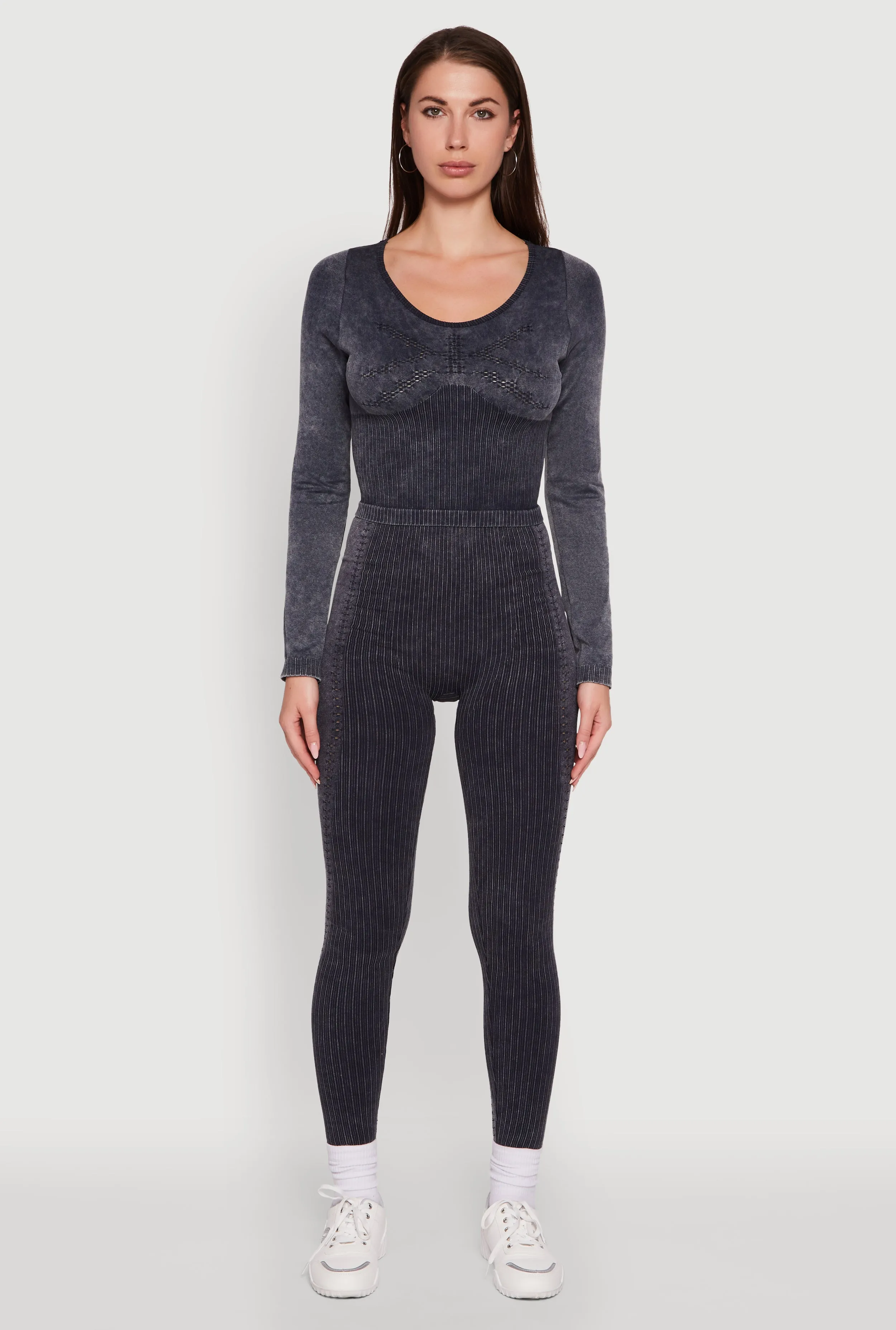 High Waisted Acid Wash Ribbed Knit Seamless Leggings sold by Rainbow product image thumbnail 2