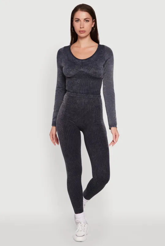 High Waisted Acid Wash Ribbed Knit Seamless Leggings sold by Rainbow