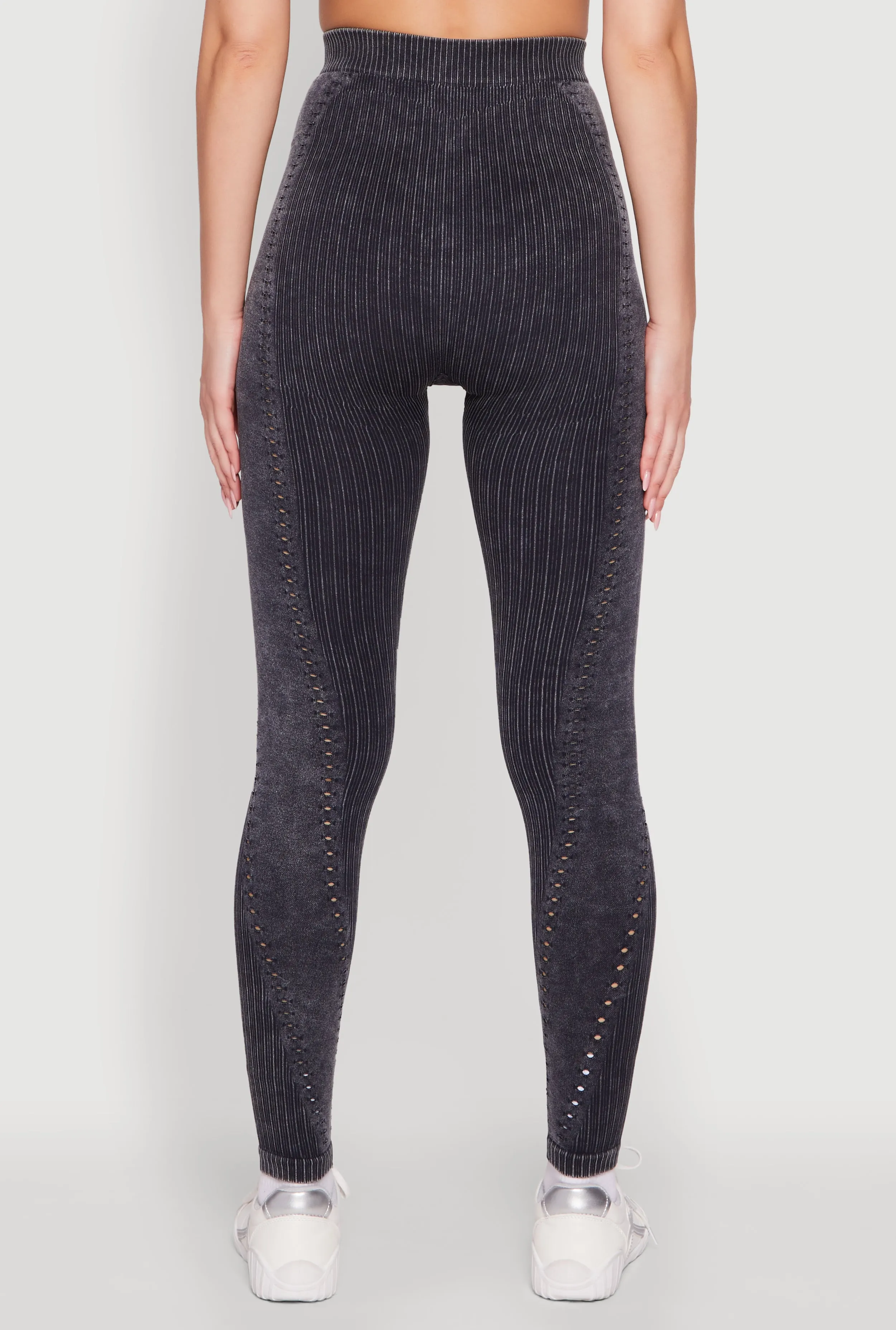 High Waisted Acid Wash Ribbed Knit Seamless Leggings sold by Rainbow product image thumbnail 5