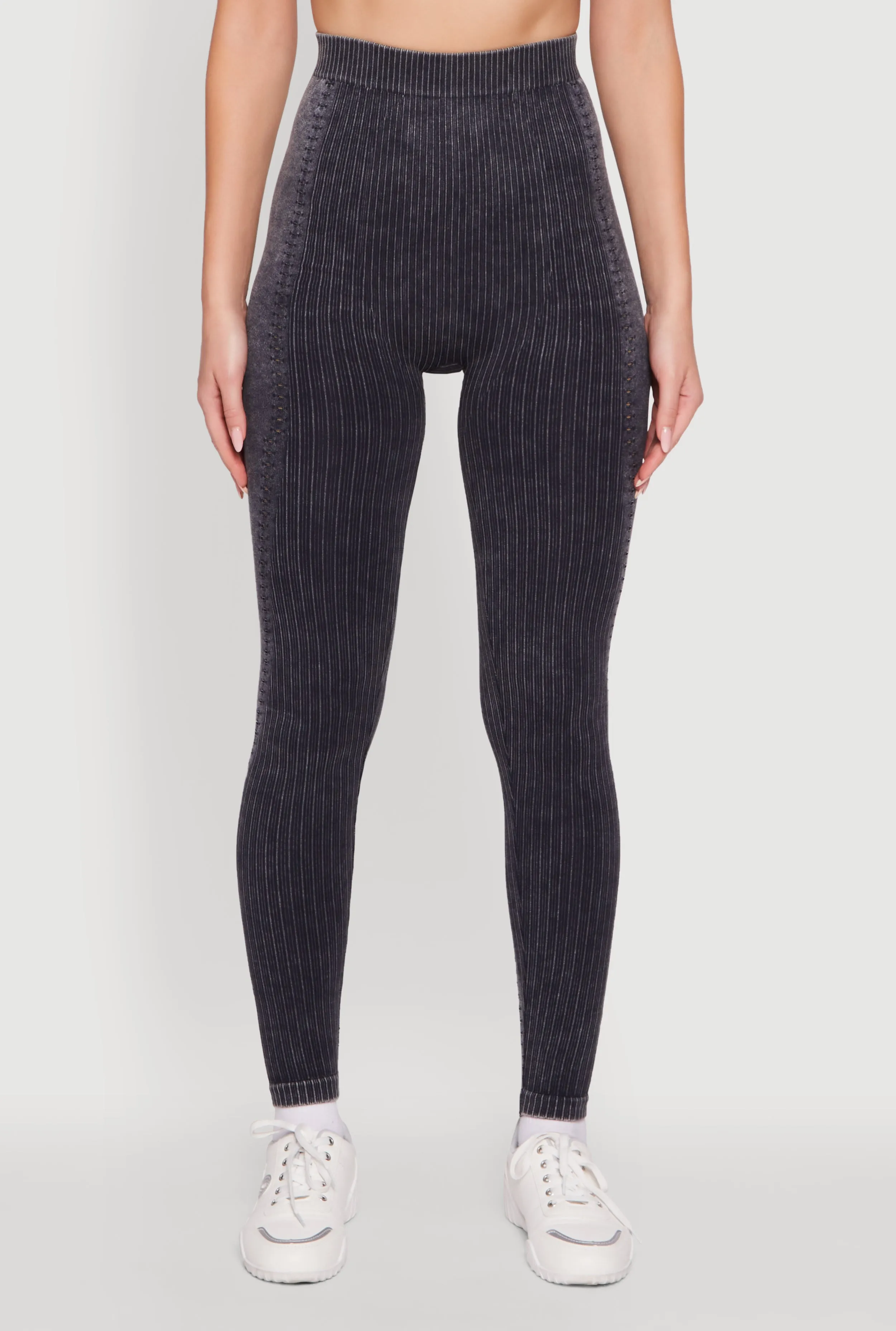 High Waisted Acid Wash Ribbed Knit Seamless Leggings sold by Rainbow product image thumbnail 3