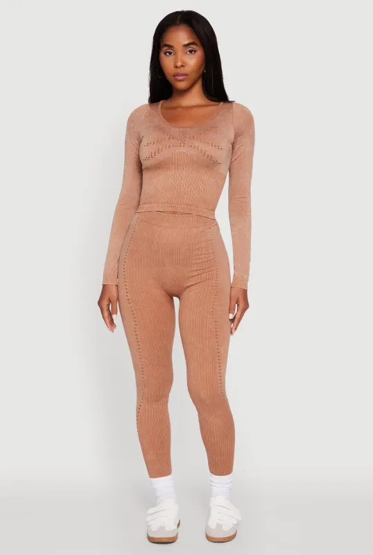 High Waisted Acid Wash Ribbed Knit Seamless Leggings sold by Rainbow