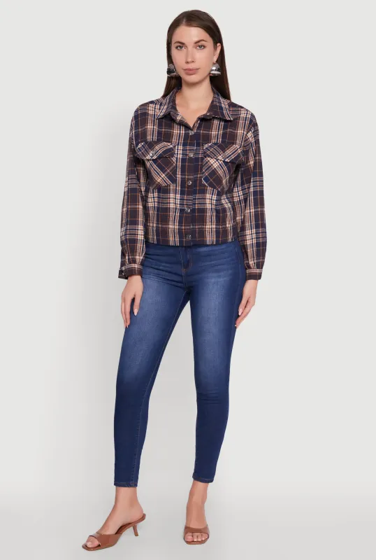 Plaid Button Front Long Sleeve Flannel Shirt sold by Rainbow