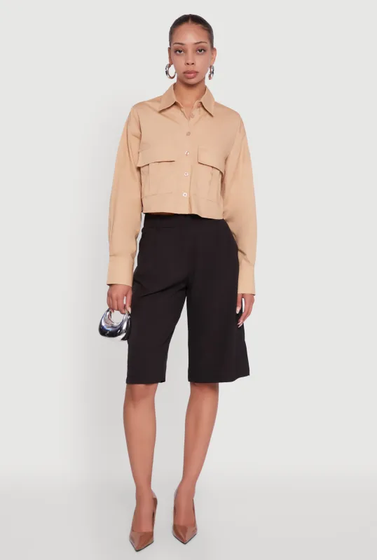 Poplin Flap Pocket Boxy Cropped Shirt sold by Rainbow