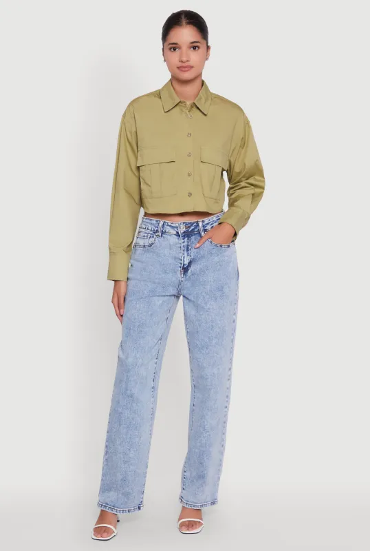 Poplin Flap Pocket Boxy Cropped Shirt sold by Rainbow
