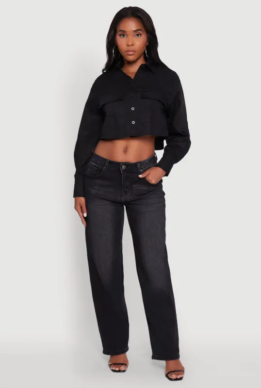 Poplin Flap Pocket Boxy Cropped Shirt sold by Rainbow