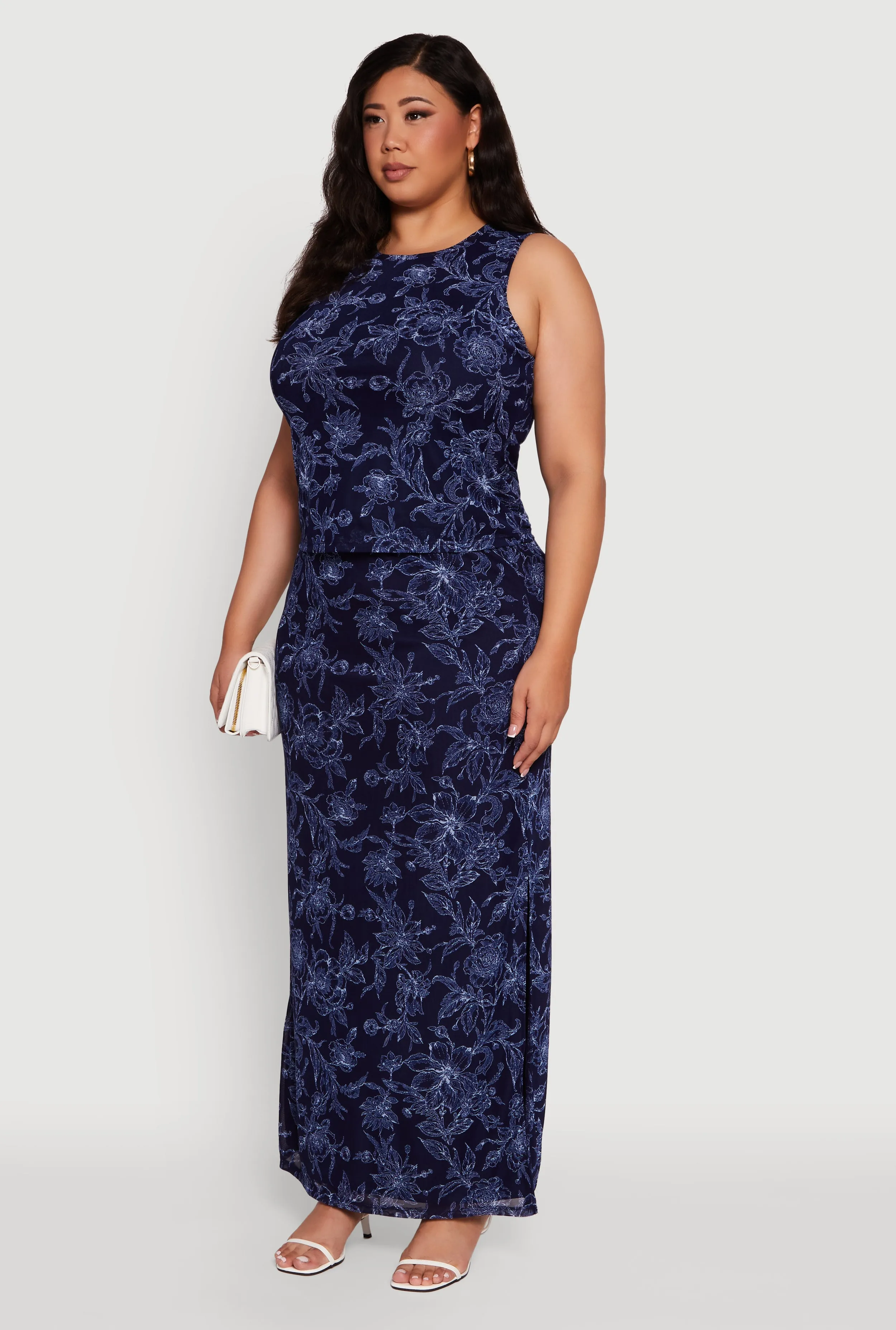 Plus Size Printed Patterned Mesh Tank Top and Side Slit Maxi Skirt sold by Rainbow product image thumbnail 3