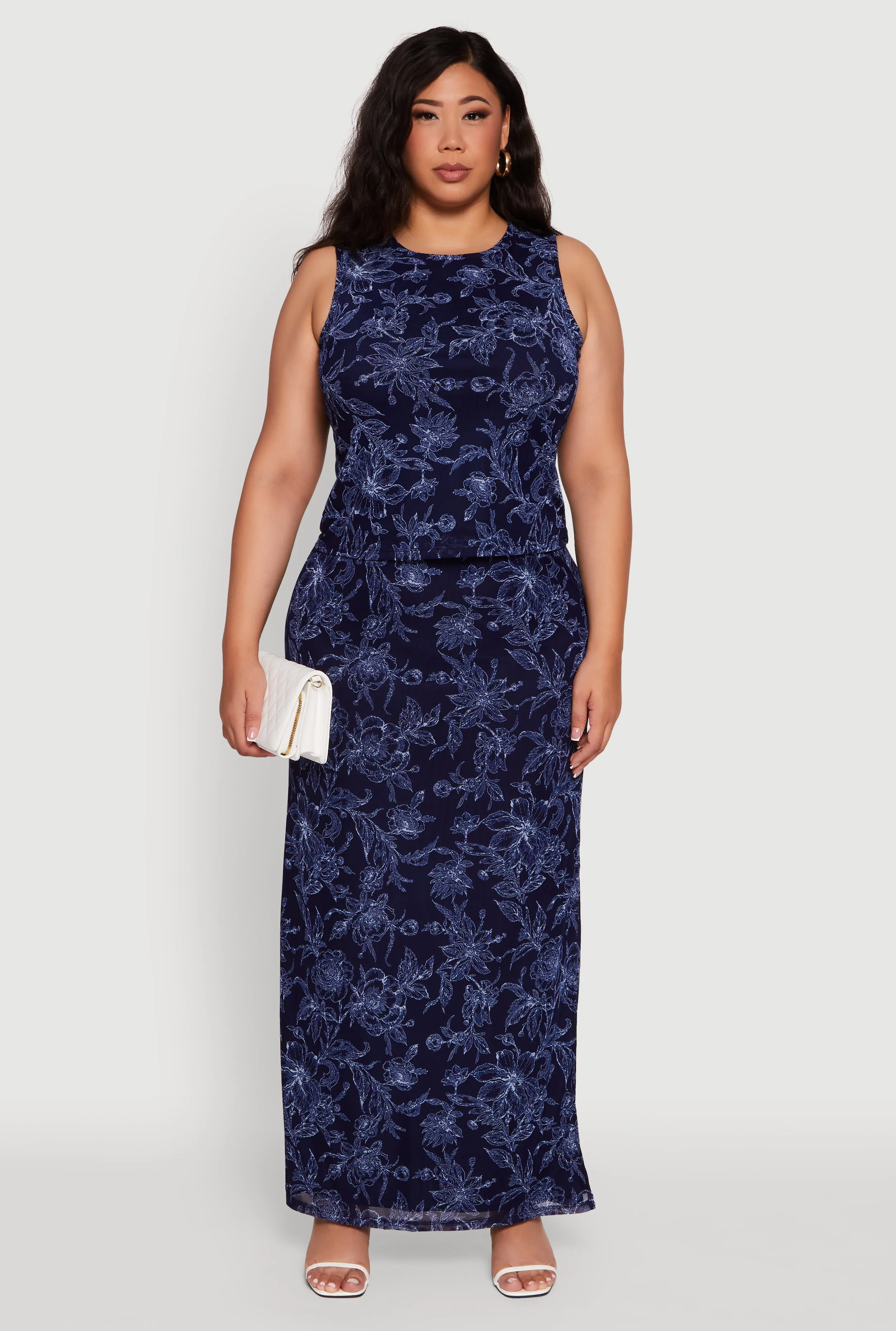 Plus Size Printed Patterned Mesh Tank Top and Side Slit Maxi Skirt sold by Rainbow product image thumbnail 2