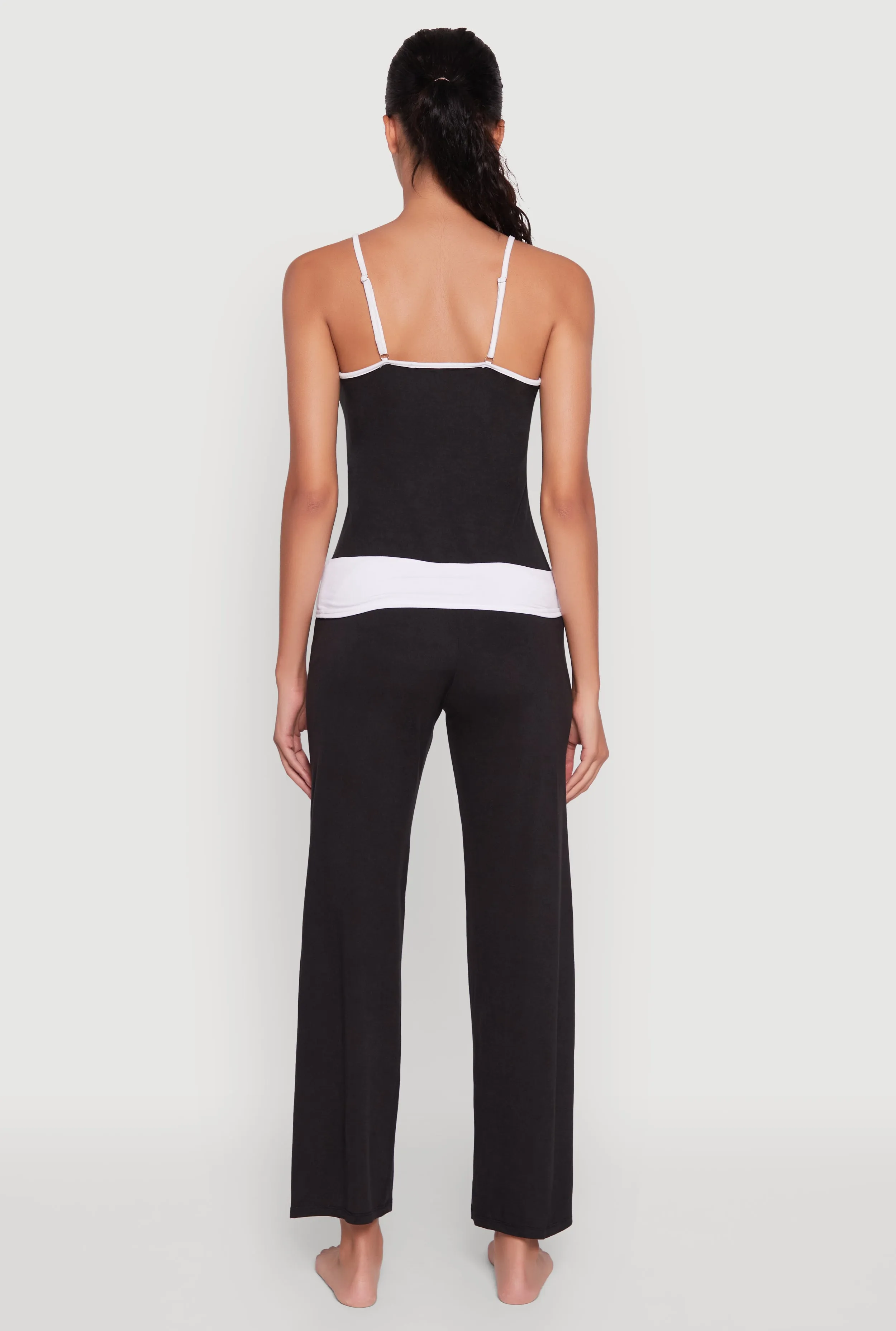 Contrast Trim Pajama Cami and Fold Over Pants Set sold by Rainbow product image thumbnail 3