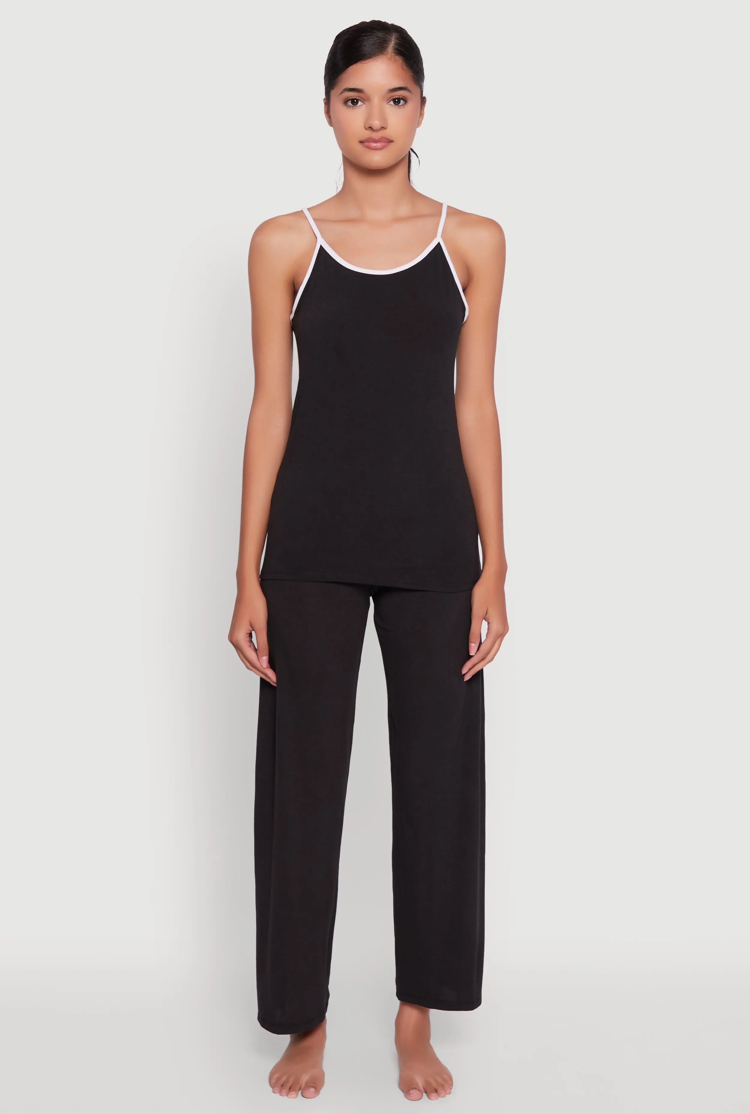 Contrast Trim Pajama Cami and Fold Over Pants Set sold by Rainbow product image thumbnail 2