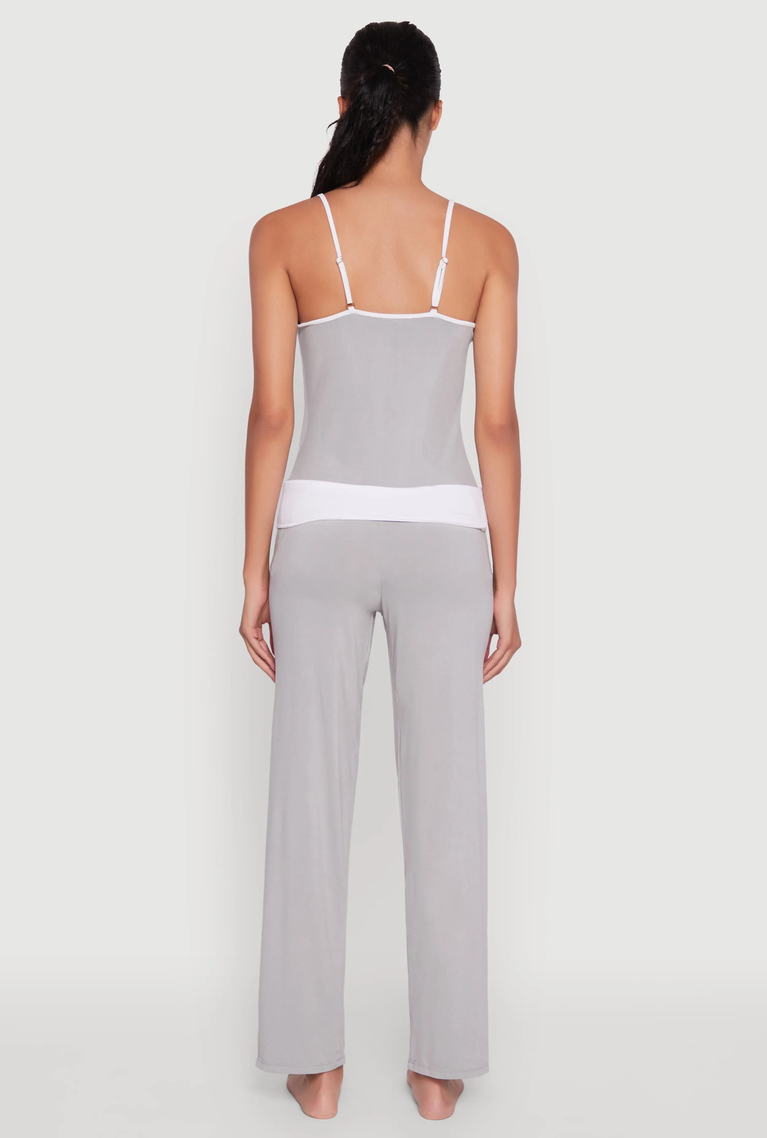 Contrast Trim Pajama Cami and Fold Over Pants Set sold by Rainbow product image thumbnail 3