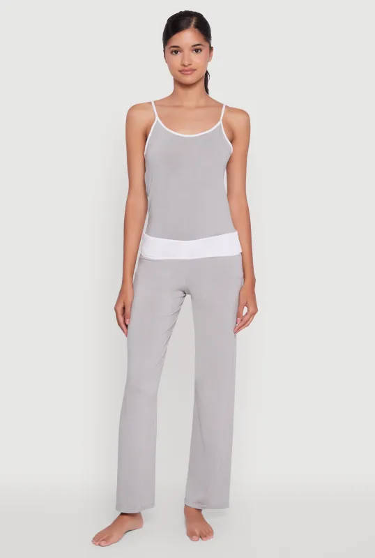 Contrast Trim Pajama Cami and Fold Over Pants Set sold by Rainbow