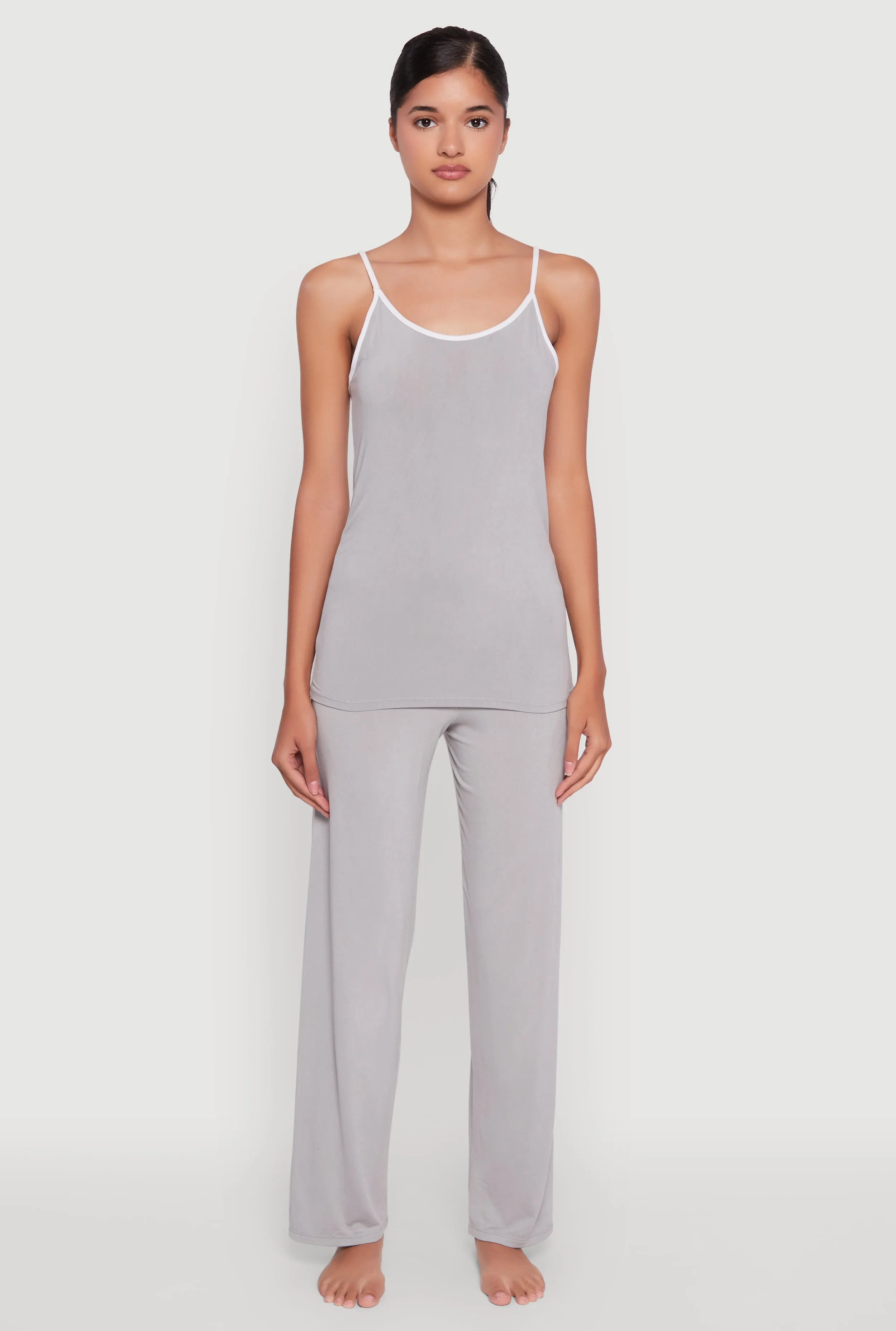 Contrast Trim Pajama Cami and Fold Over Pants Set sold by Rainbow product image thumbnail 2