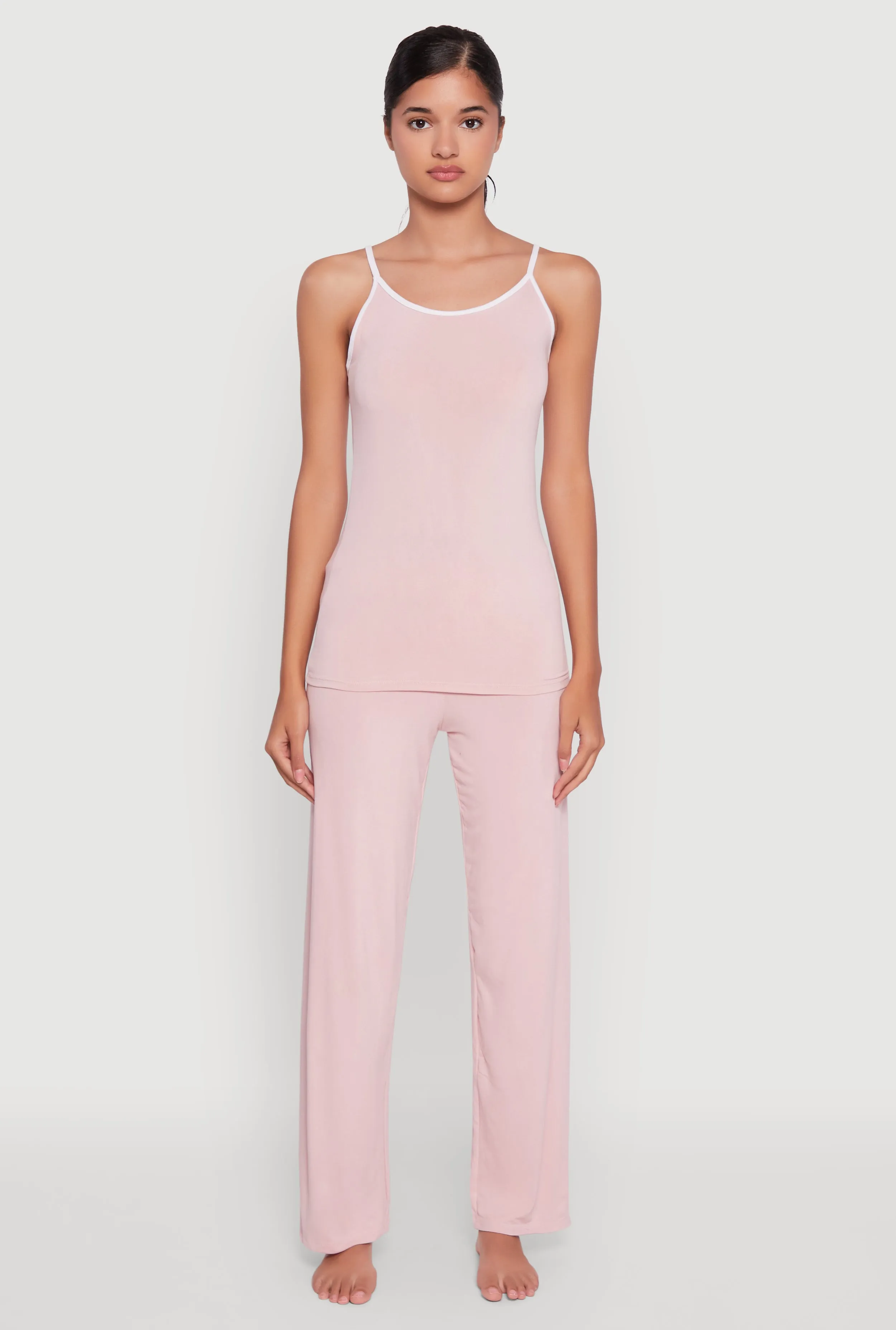 Contrast Trim Pajama Cami and Fold Over Pants Set sold by Rainbow product image thumbnail 2