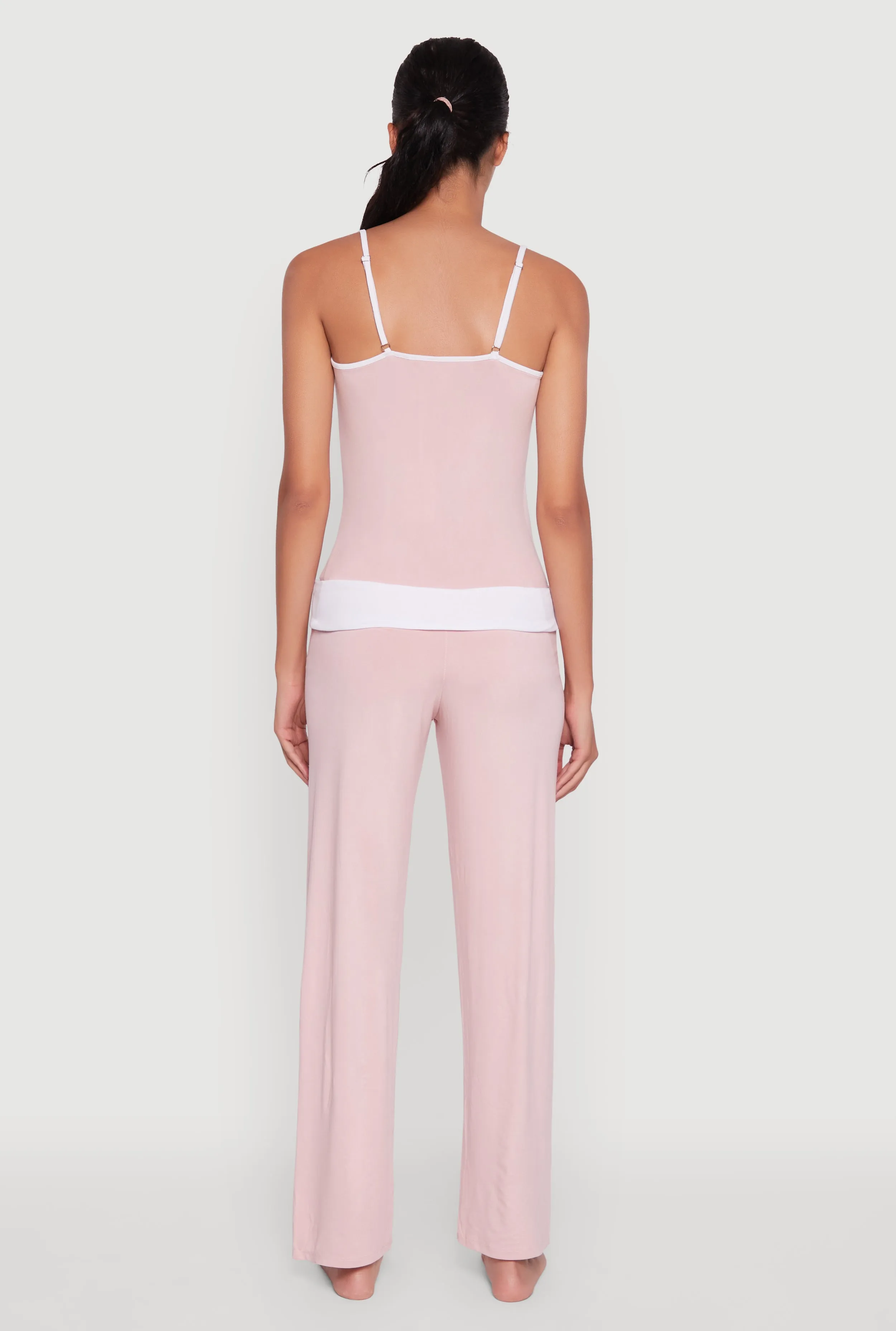 Contrast Trim Pajama Cami and Fold Over Pants Set sold by Rainbow product image thumbnail 3