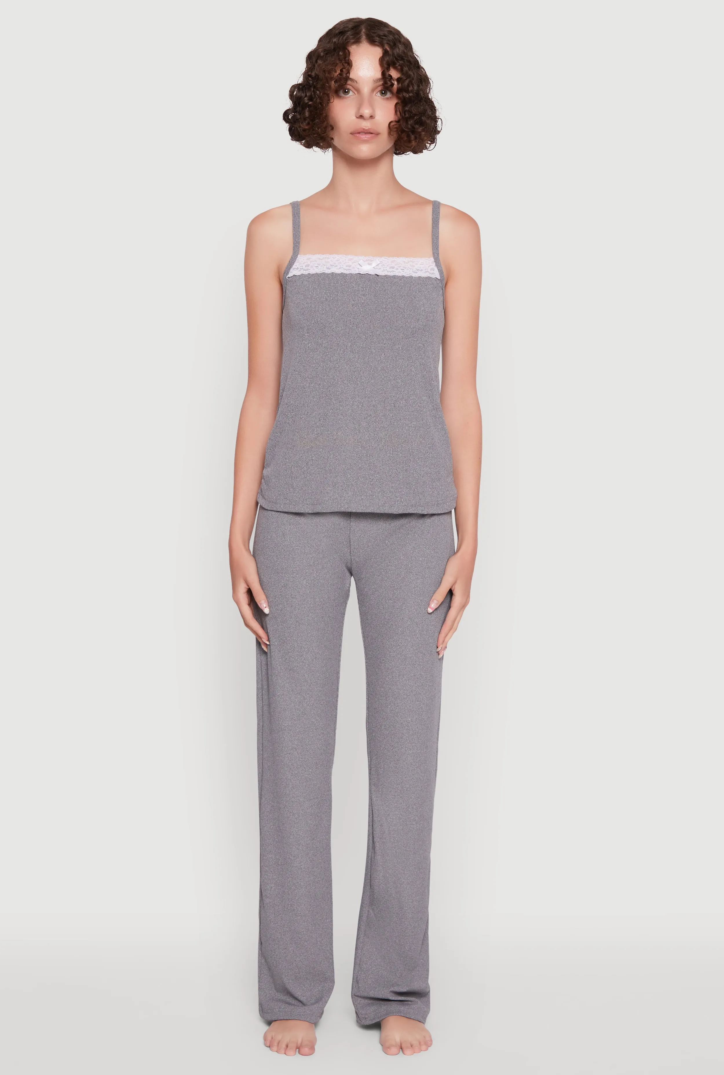 Contrast Trim Lace Detail Pajama Cami and Lounge Pants sold by Rainbow product image thumbnail 2