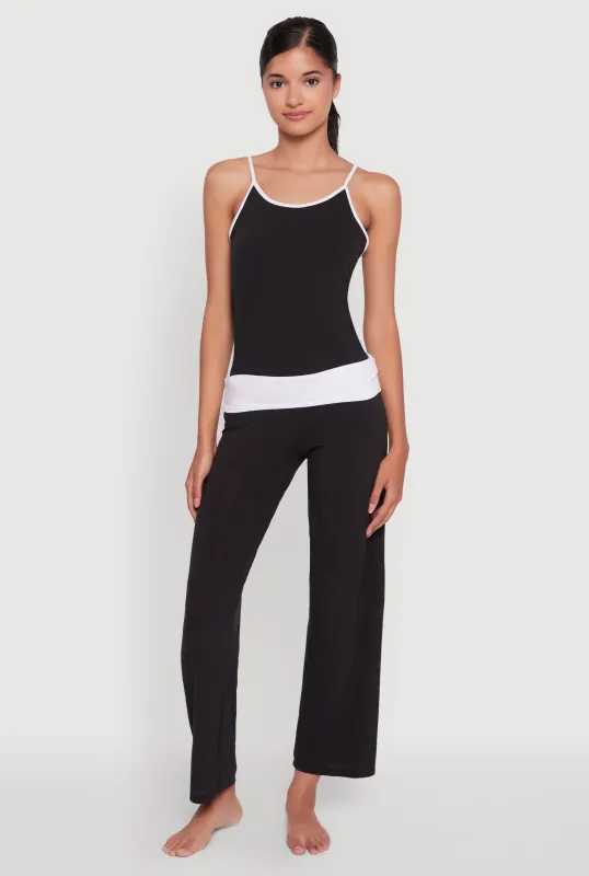 Contrast Trim Pajama Cami and Fold Over Pants Set sold by Rainbow