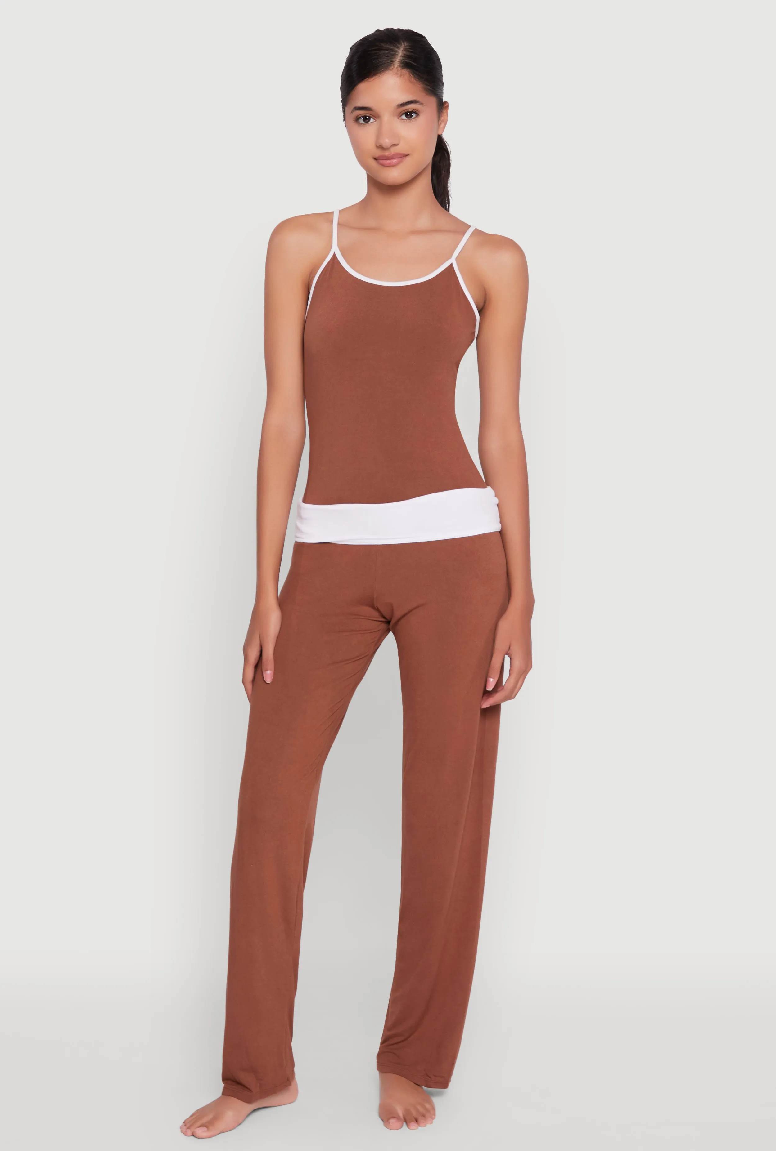 Contrast Trim Pajama Cami and Fold Over Pants Set sold by Rainbow product image thumbnail 3