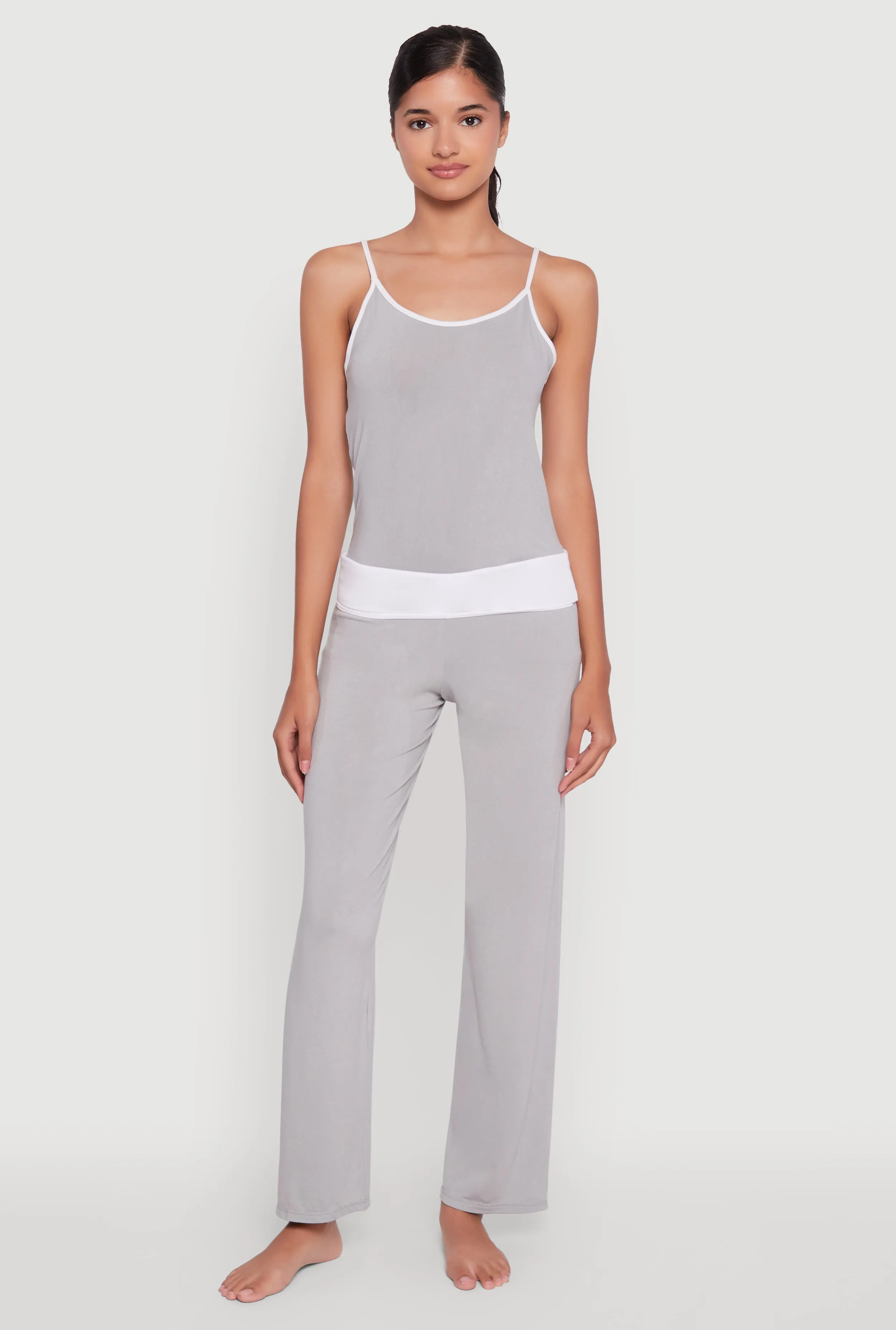 Contrast Trim Pajama Cami and Fold Over Pants Set sold by Rainbow product image thumbnail 2