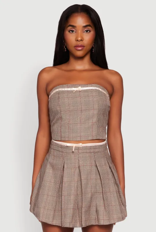 Plaid Tube Top with Bow Contrast Trim sold by Rainbow