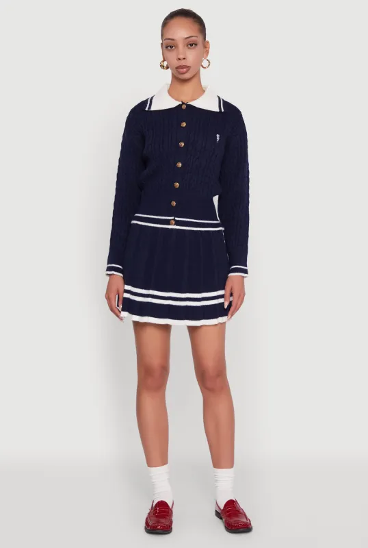 High Waisted Varsity Stripe Pleated Skirt sold by Rainbow