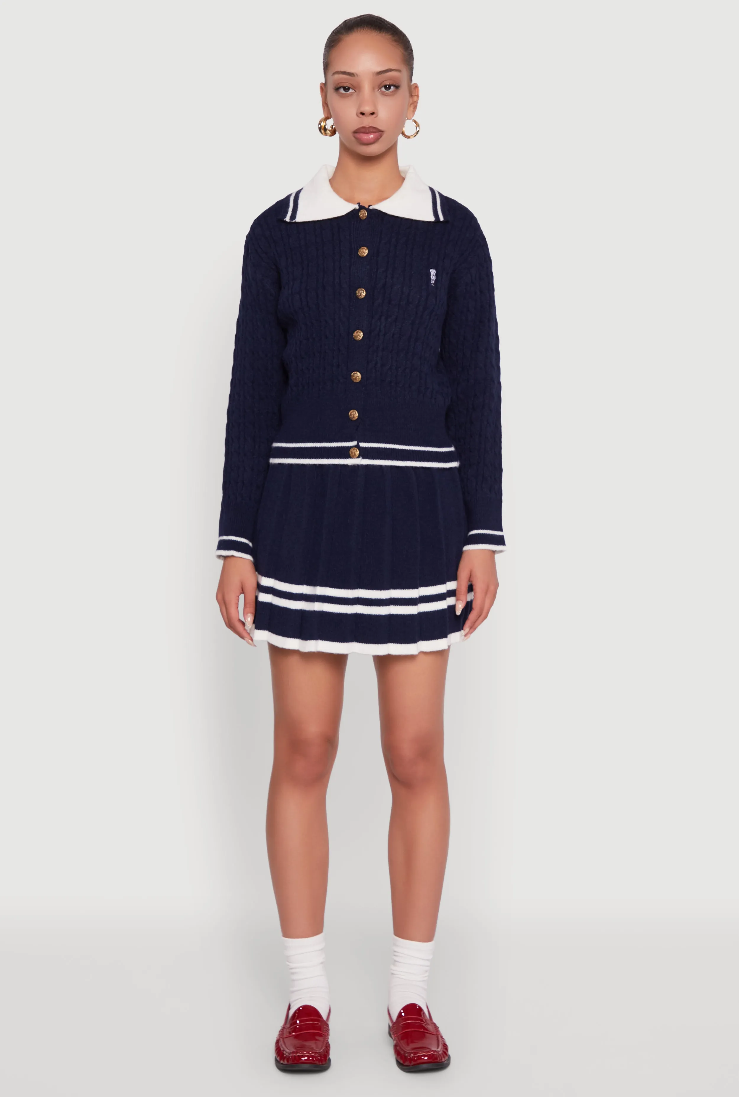 High Waisted Varsity Stripe Pleated Skirt sold by Rainbow product image thumbnail 2