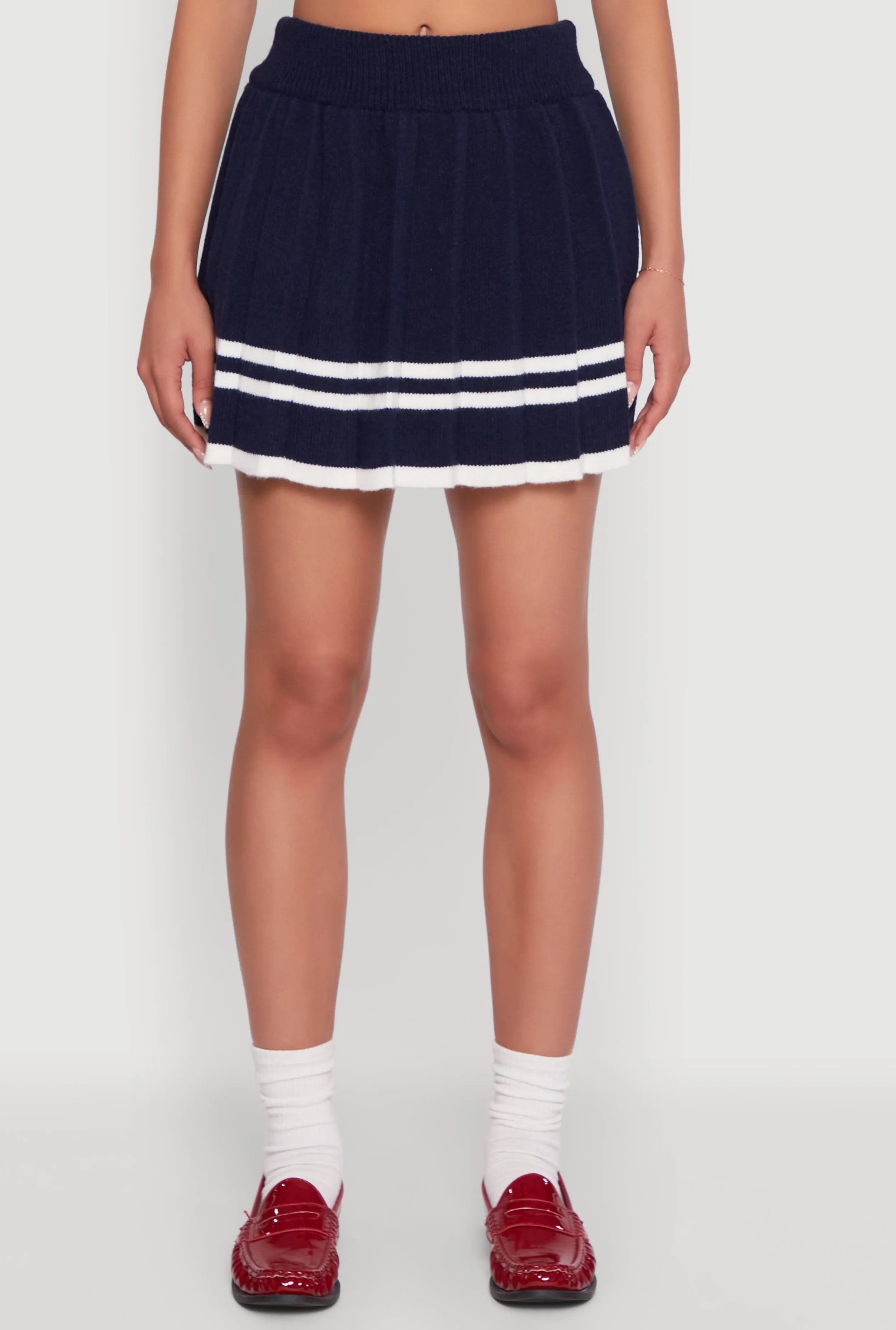 High Waisted Varsity Stripe Pleated Skirt sold by Rainbow product image thumbnail 3