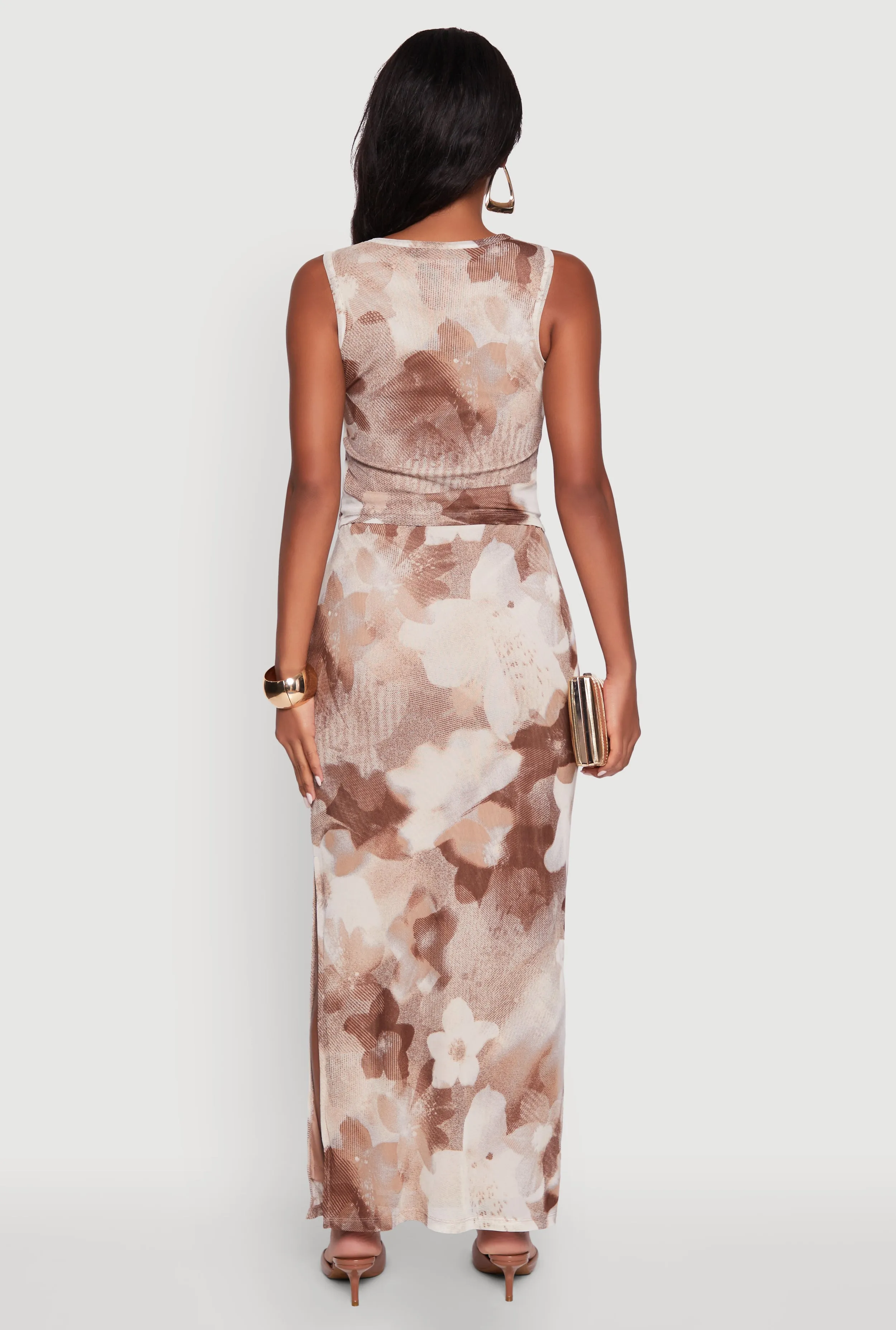 Printed Patterned Mesh Tank Top and Side Slit Maxi Skirt sold by Rainbow product image thumbnail 5