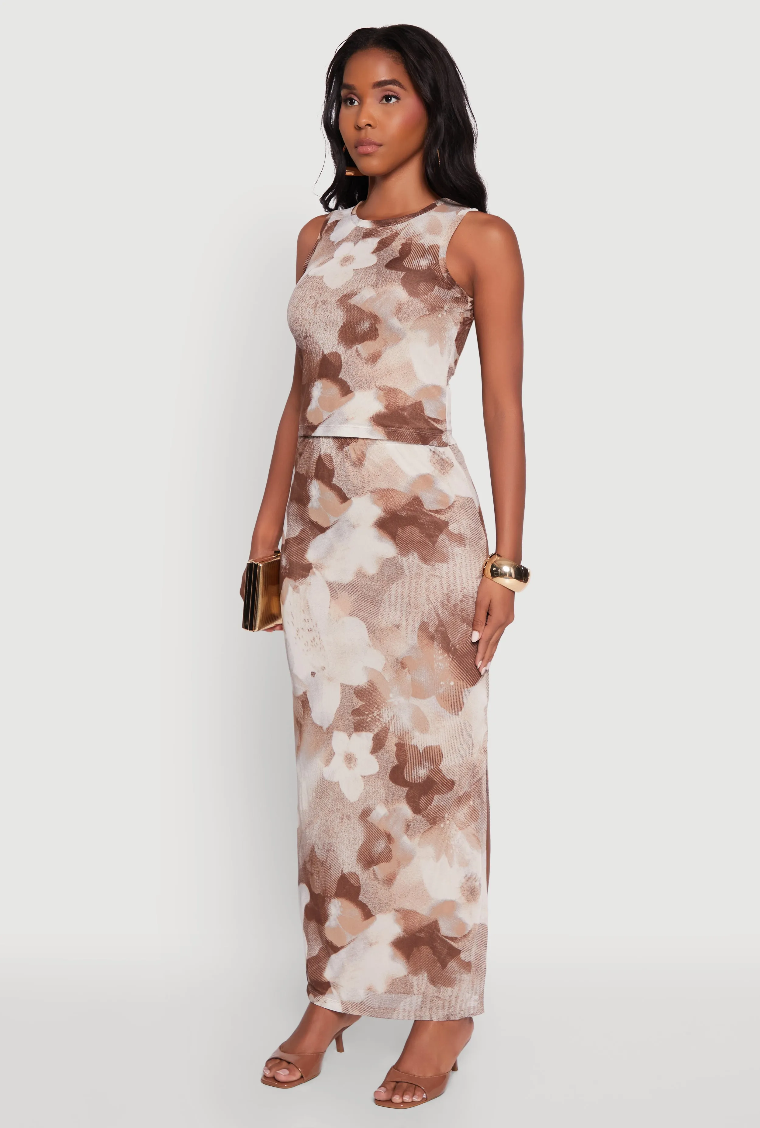 Printed Patterned Mesh Tank Top and Side Slit Maxi Skirt sold by Rainbow product image thumbnail 3