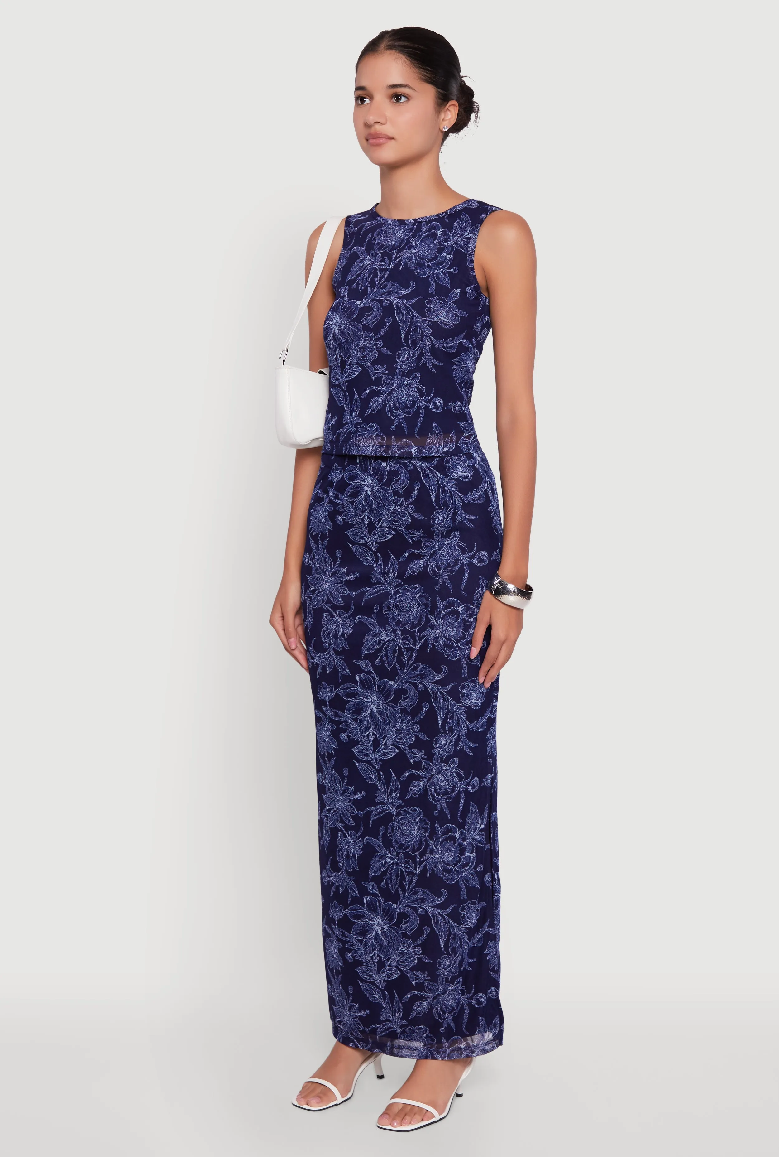 Printed Patterned Mesh Tank Top and Side Slit Maxi Skirt sold by Rainbow product image thumbnail 3