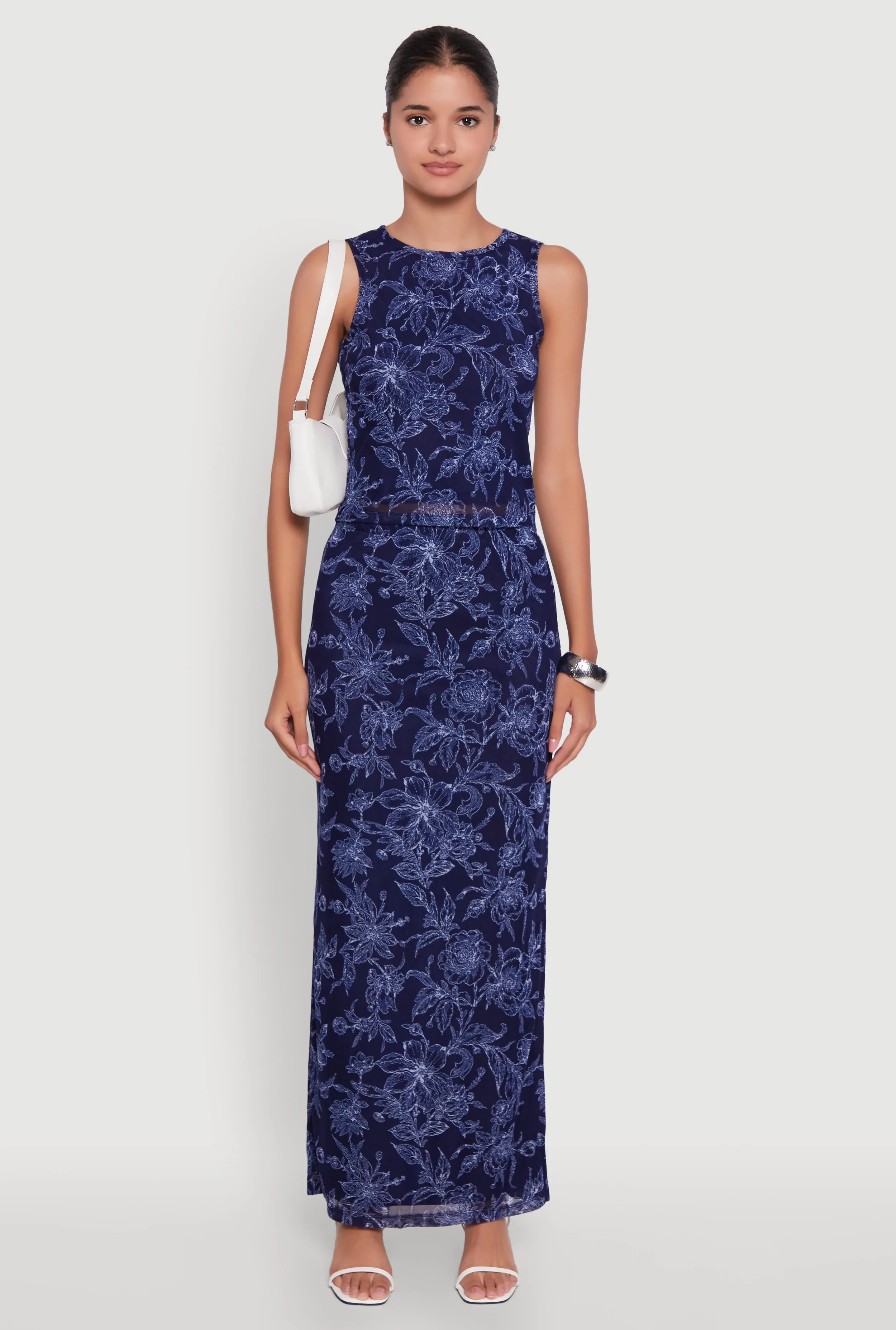 Printed Patterned Mesh Tank Top and Side Slit Maxi Skirt sold by Rainbow product image thumbnail 2