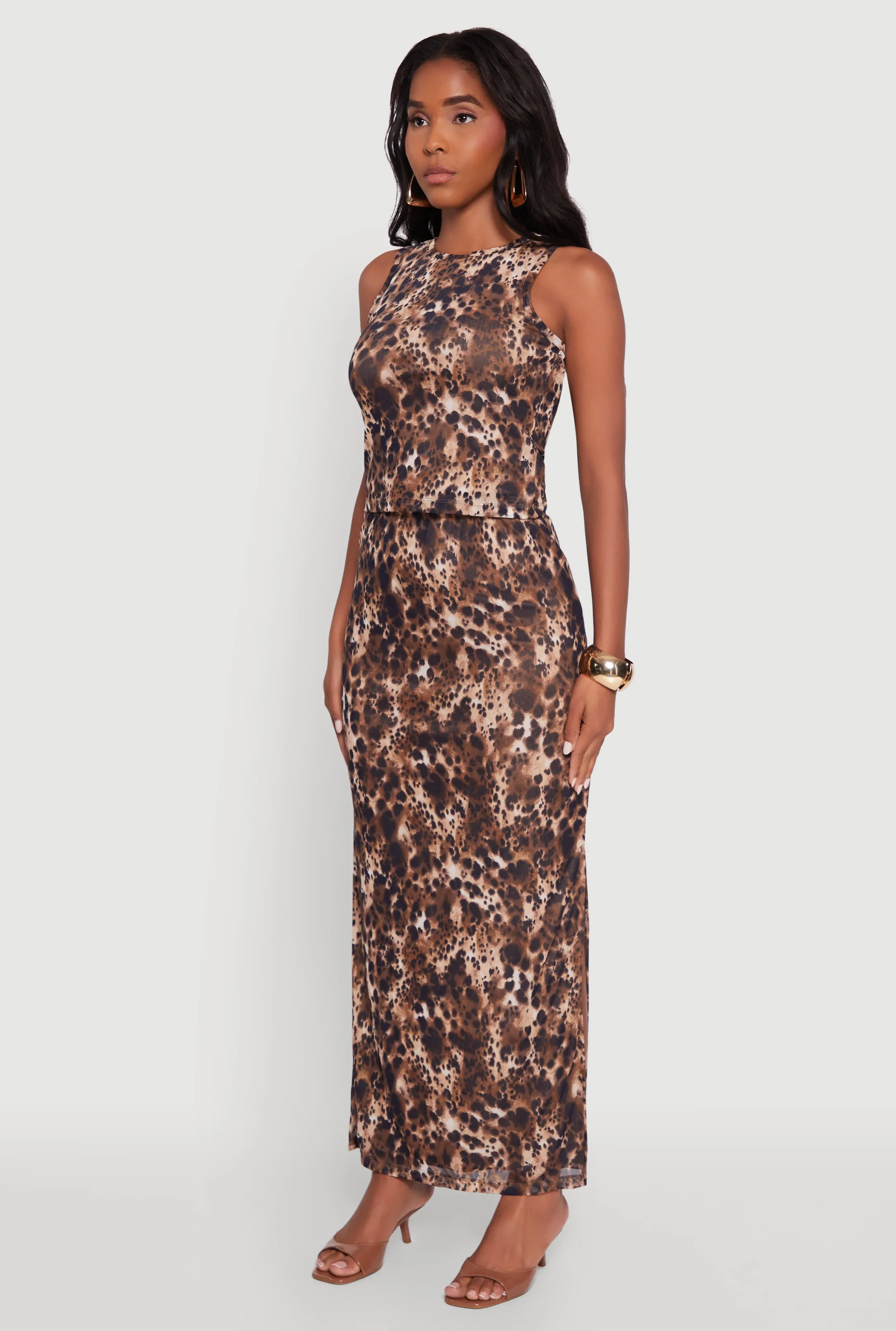 Printed Patterned Mesh Tank Top and Side Slit Maxi Skirt sold by Rainbow product image thumbnail 3