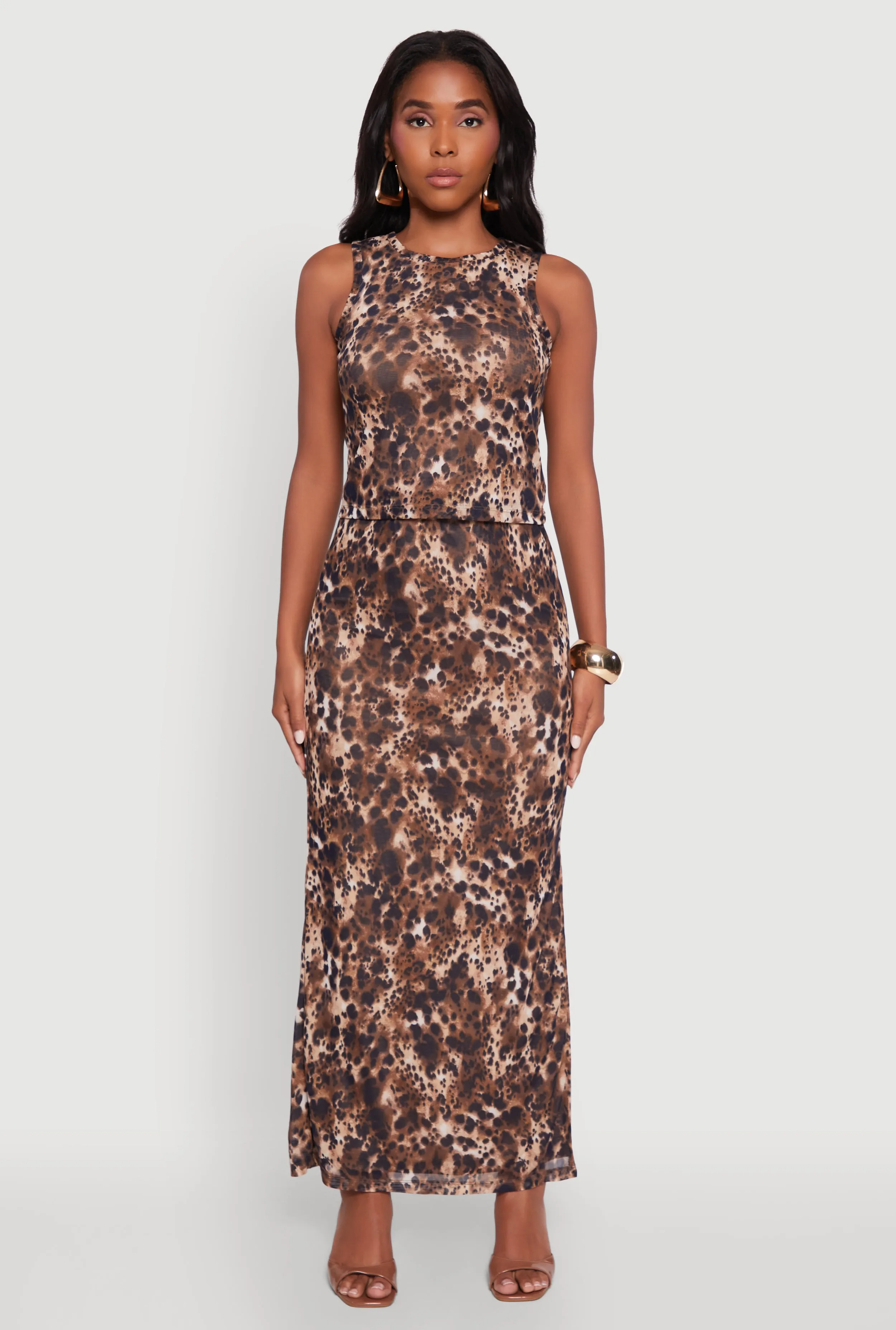 Printed Patterned Mesh Tank Top and Side Slit Maxi Skirt sold by Rainbow product image thumbnail 2