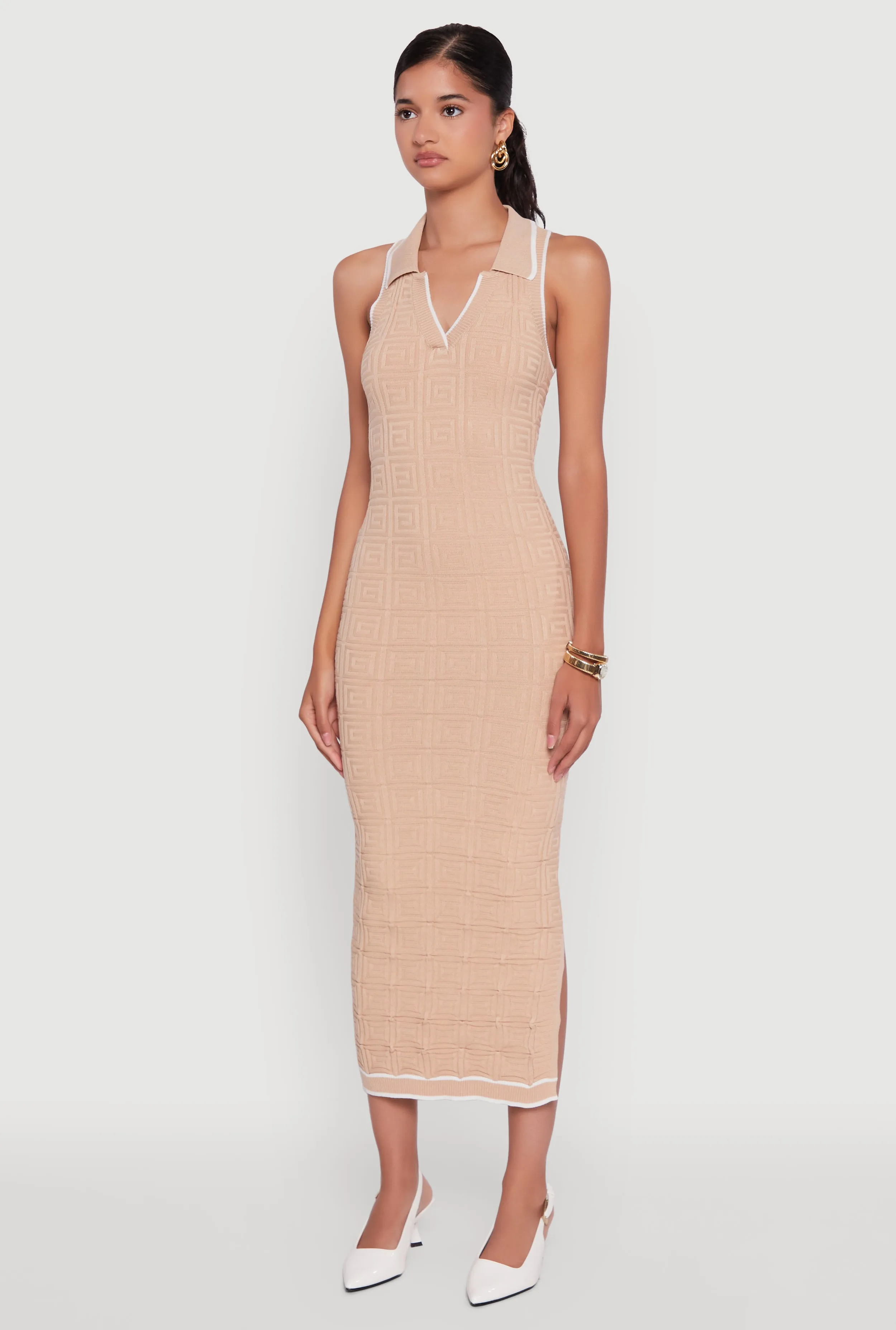 Textured Knit Greek Key Patterned Midi Dress sold by Rainbow product image thumbnail 3