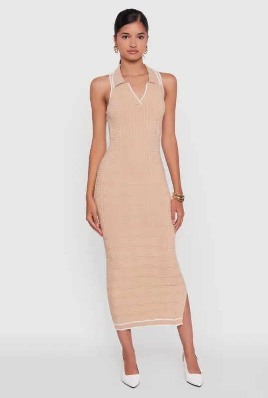 Textured Knit Greek Key Patterned Midi Dress sold by Rainbow