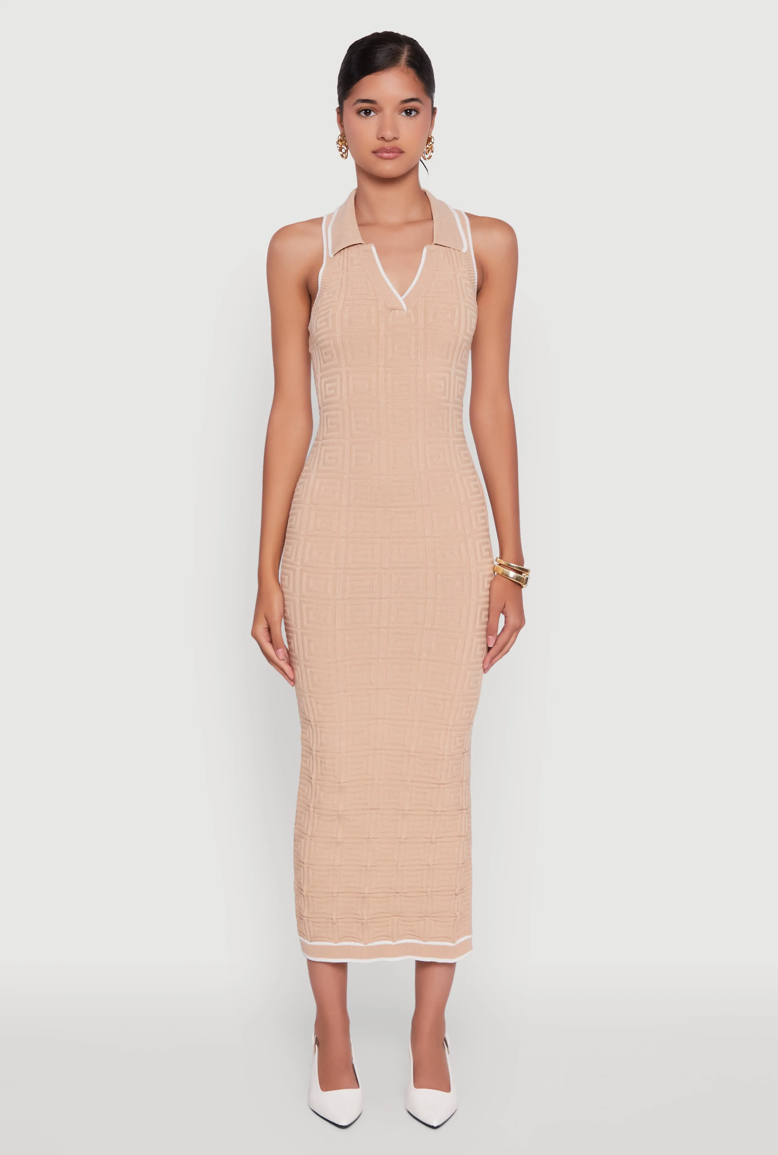 Textured Knit Greek Key Patterned Midi Dress sold by Rainbow product image thumbnail 2